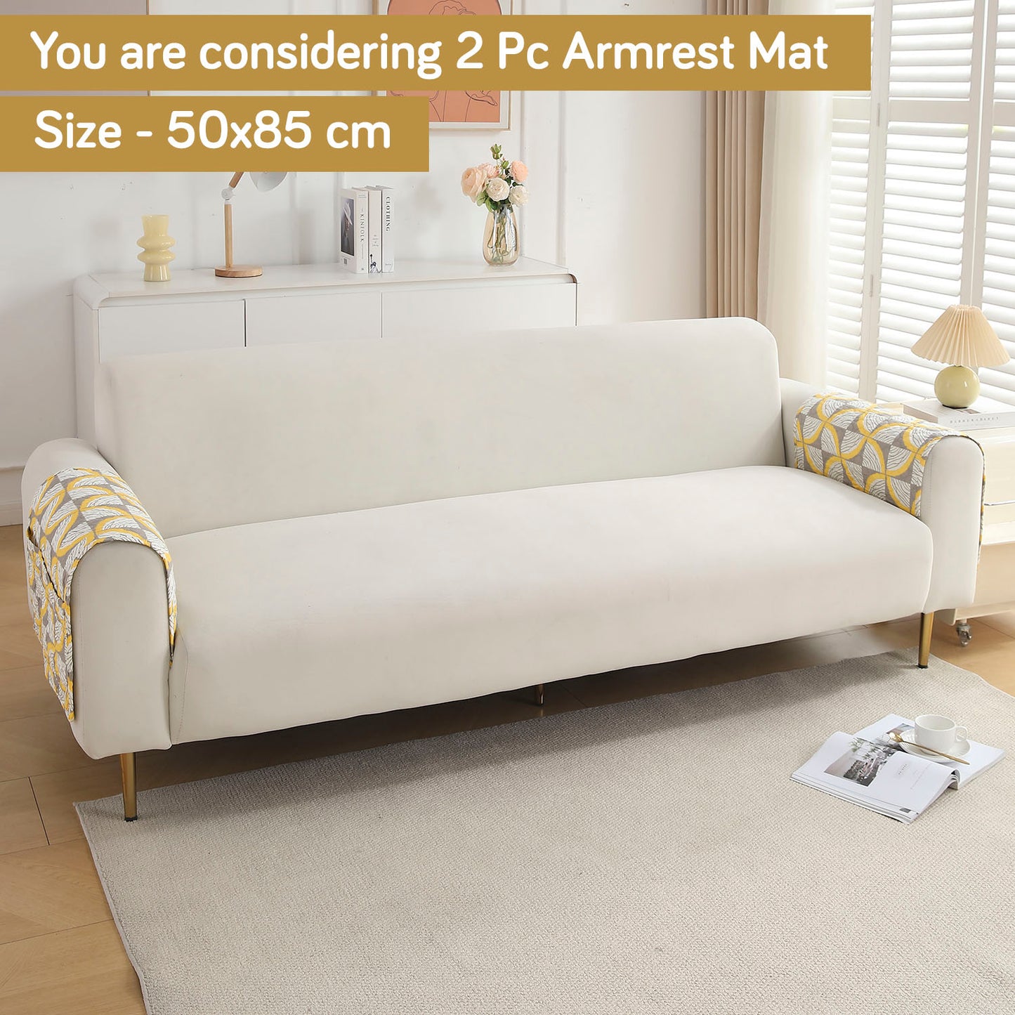 Polyester 2 Pcs Printed Quilted Sofa Armrest Cover, Windmill Cyber Yellow