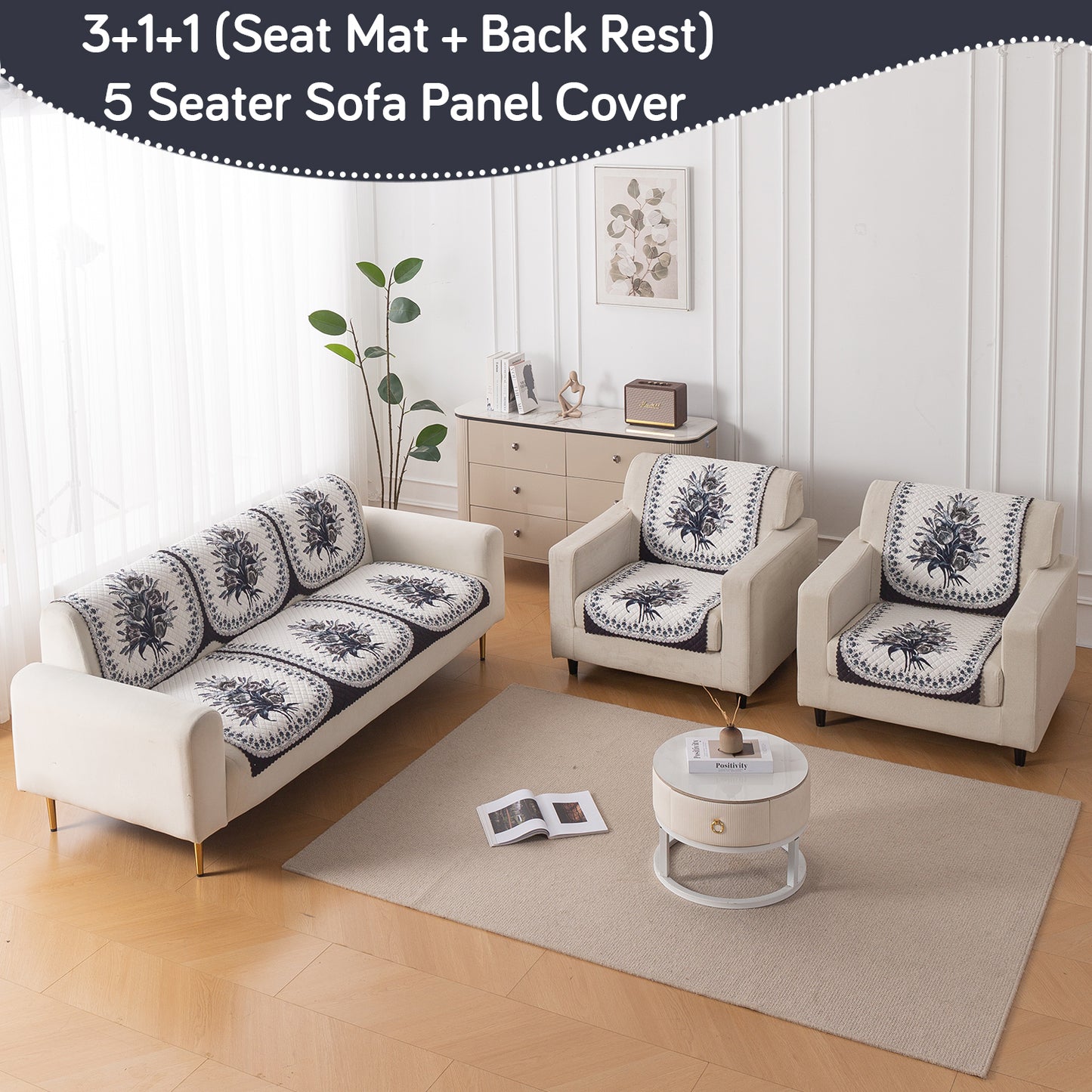 LoomVerse Quilted Sofa Cover Set Washable Sofa Panel for Seat & Back - Midnight Bloom
