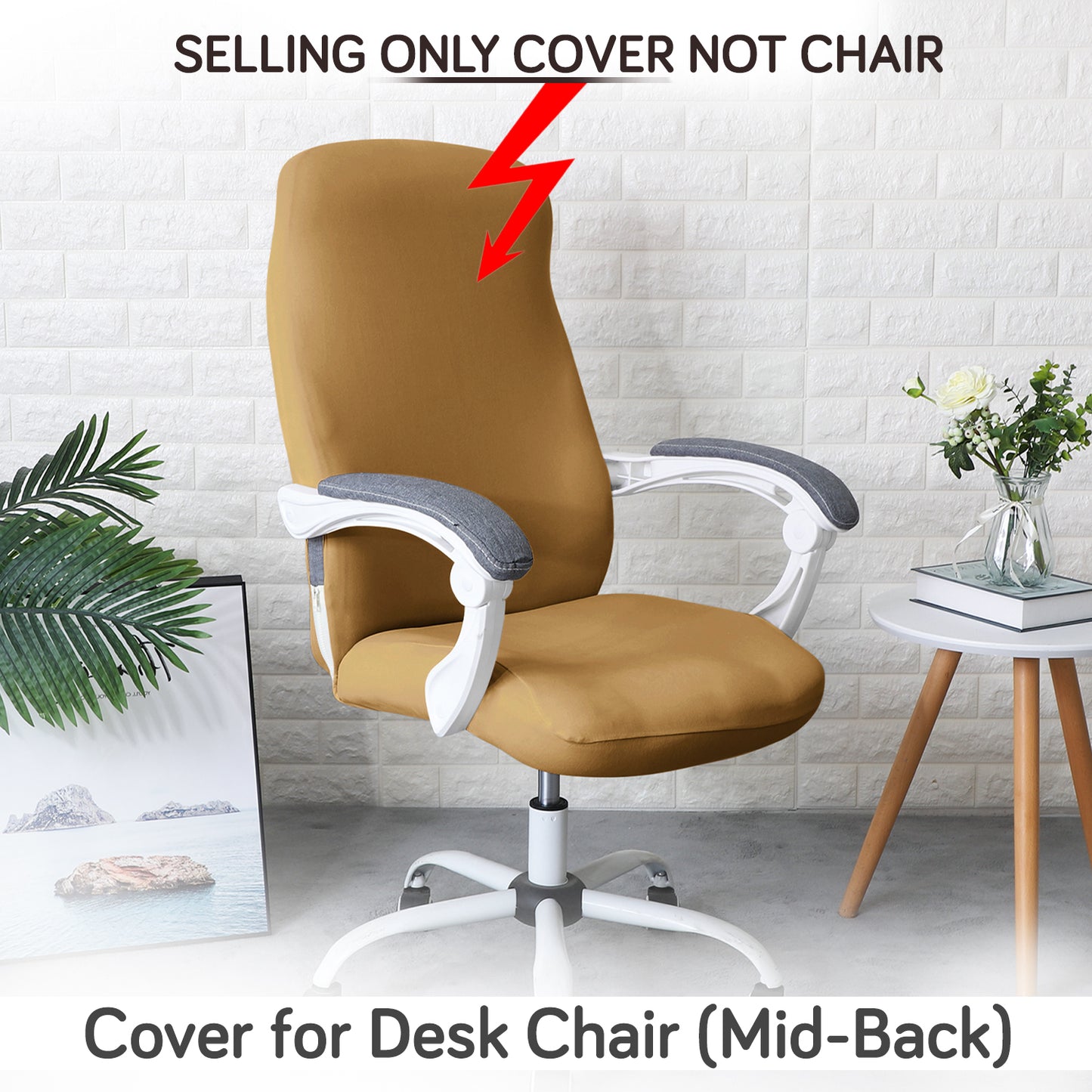 Office Chair Cover for Desk Chair (Mid-Back) – 140 GSM Stretch Fabric – Washable, Durable & Anti-Slip – Fits Mid-Back Office Chairs, Camel