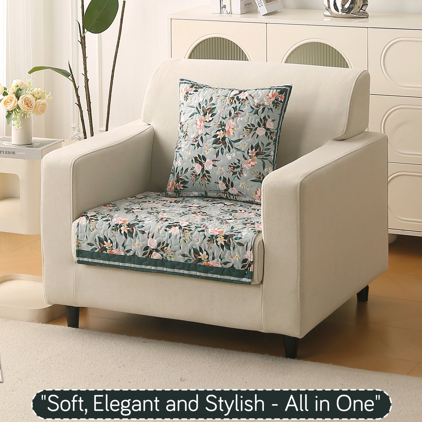 Florentina Series Printed Holland Velvet Sofa Mat - Magnolia Green