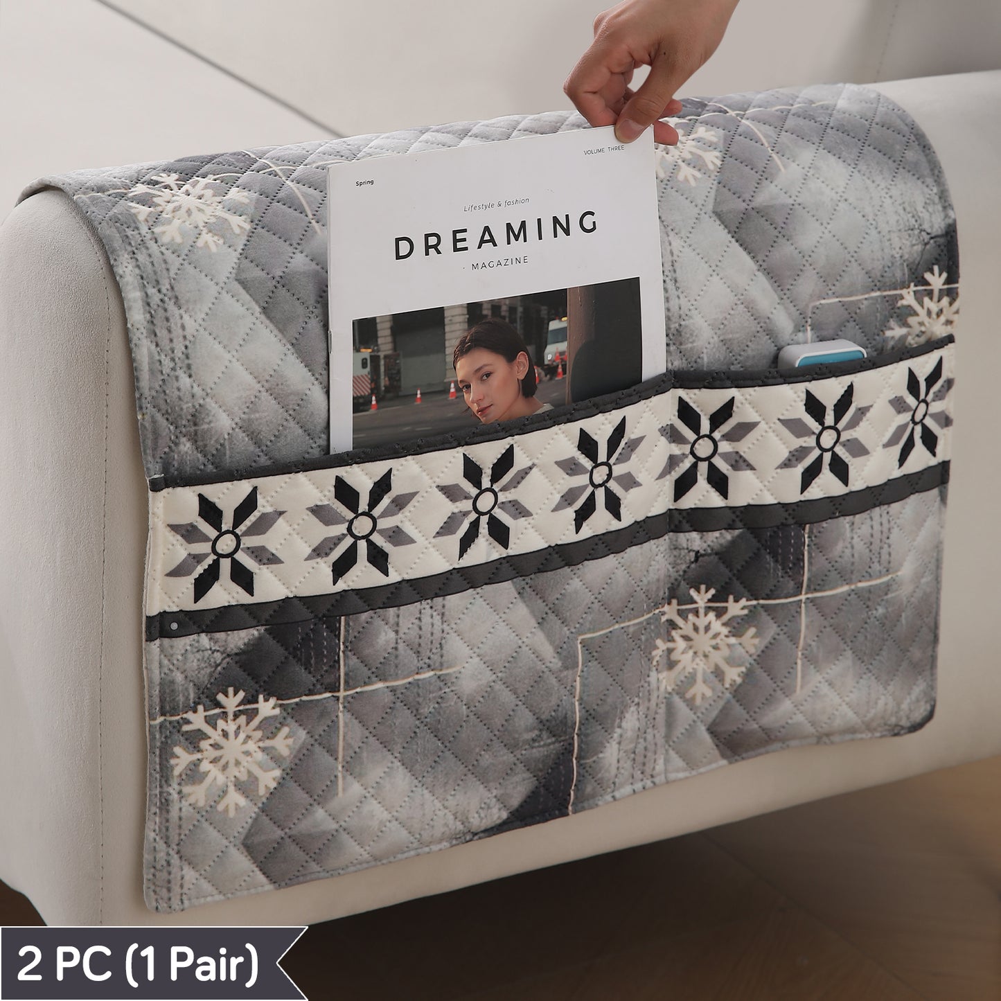LiefNest Holland Velvet Sofa Cover Mat with Foam Filling - Snowflakes Gradient Grey