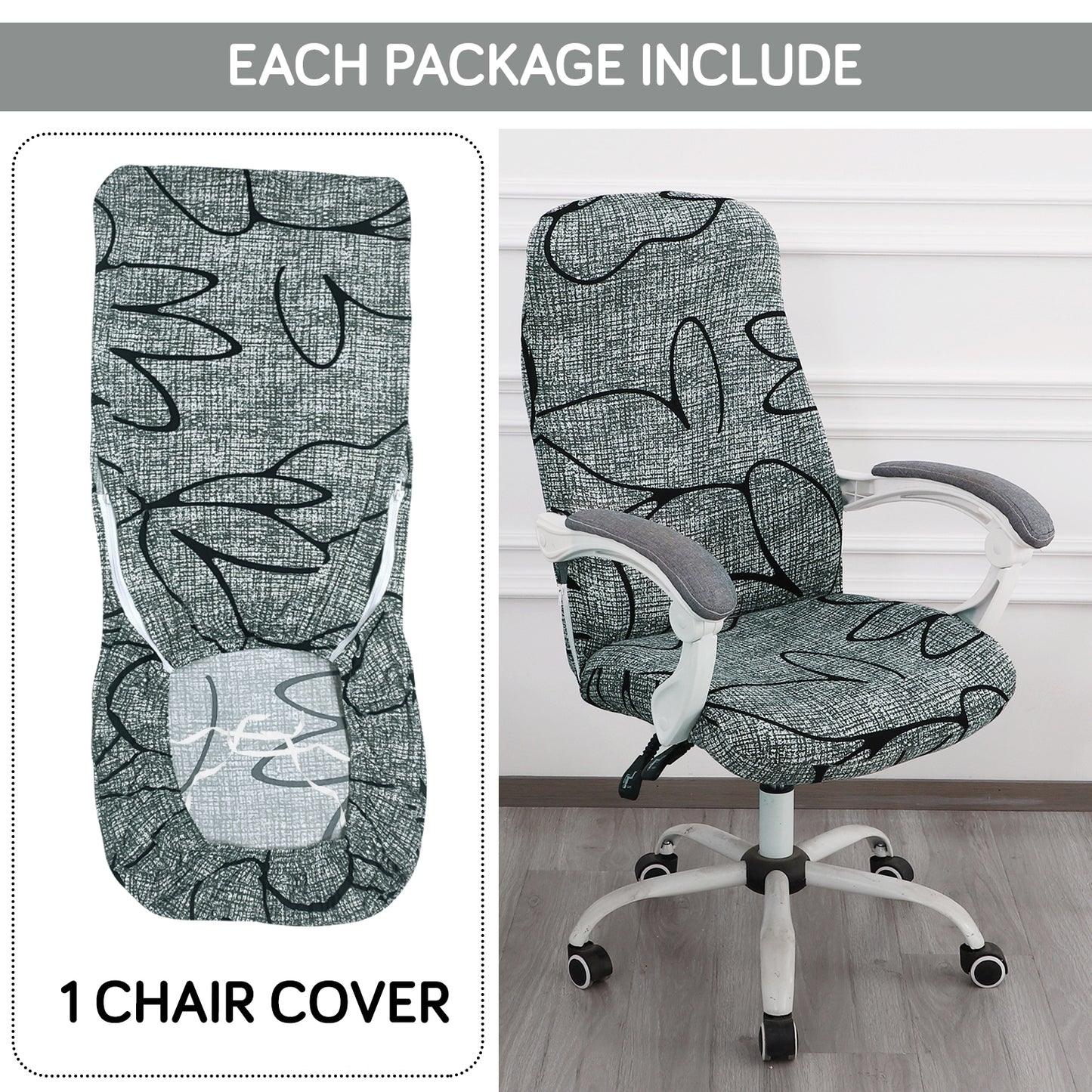 Intense Grey Abstract Floral Print Stretchable office chair seat cover