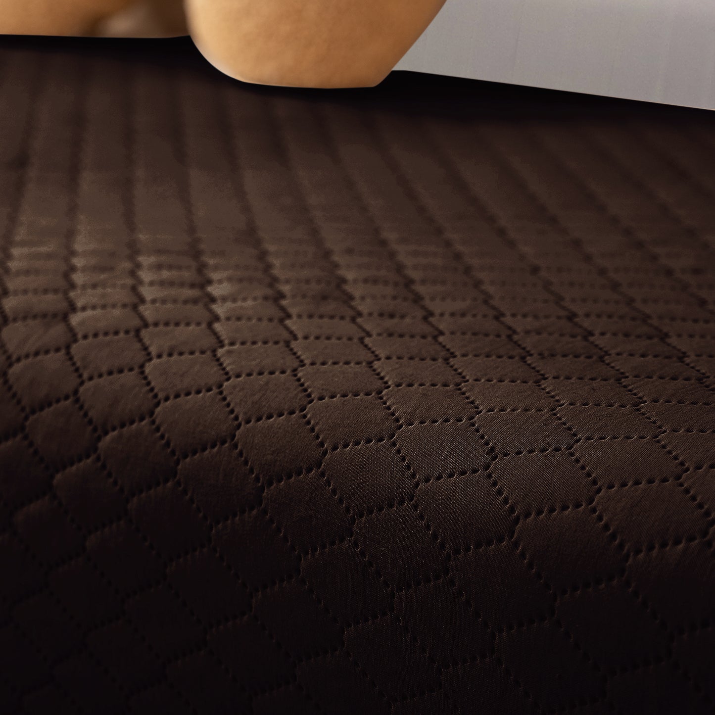 Quilted Sofa Cover Set with Seat Mat and Armrest Covers with Pockets, Dark Brown