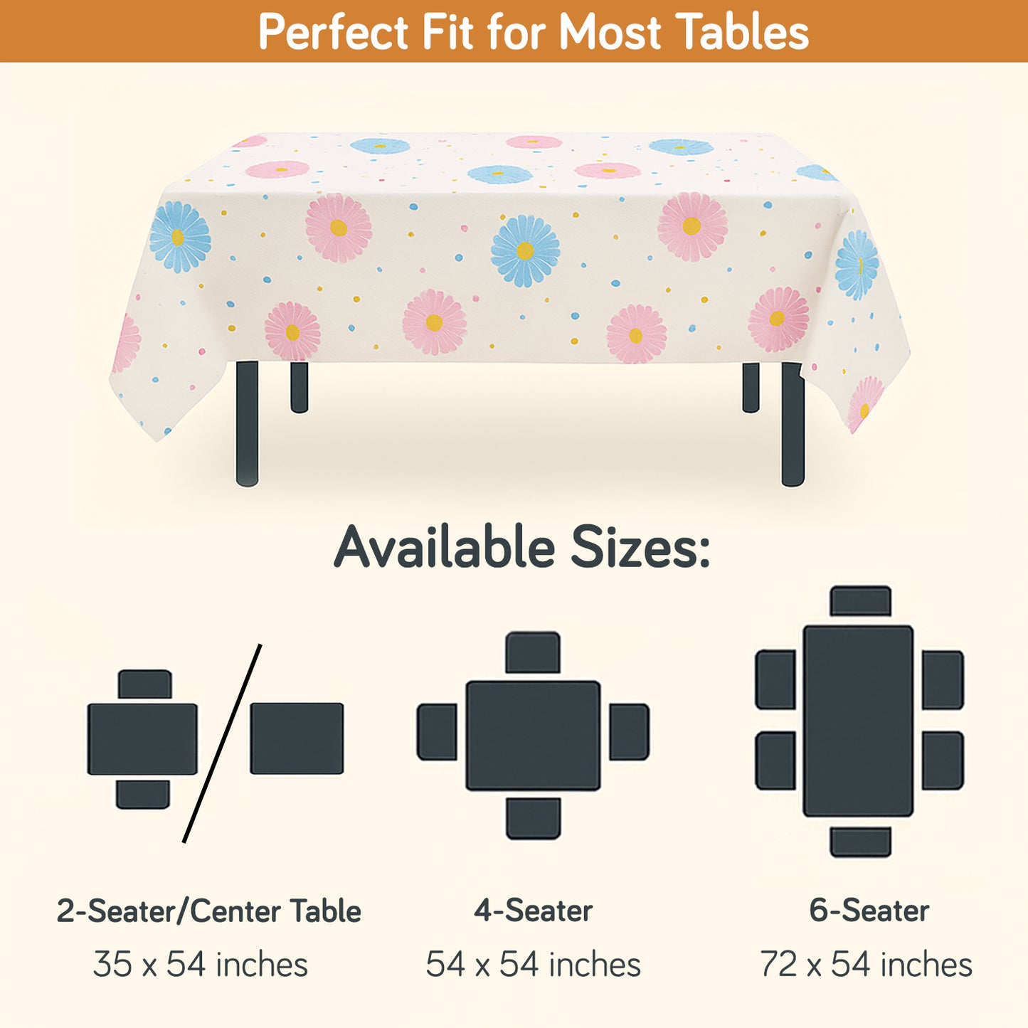 PEVA Waterproof Table Cover Cloth for 2/4/6 Seaters Dining Table | Dustproof Table Cloth for Study & Coffee Table, Dahlia Blush Pink