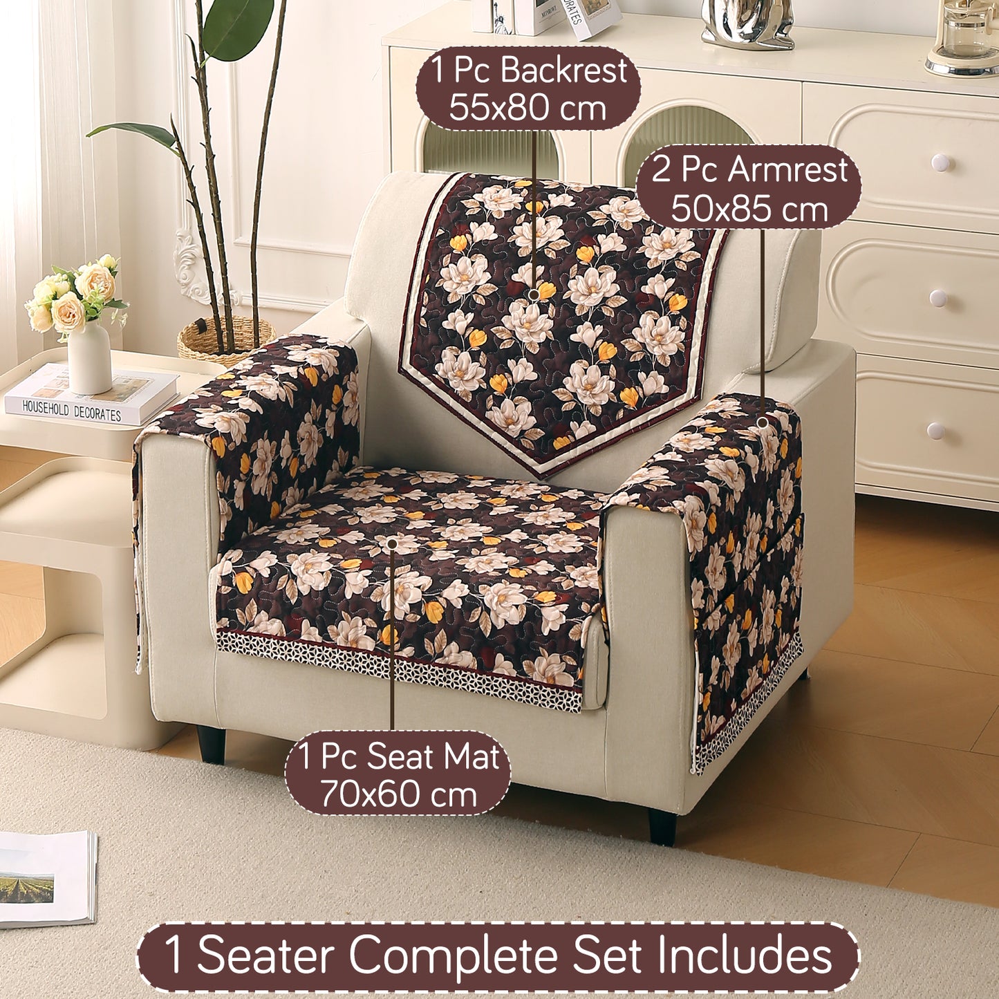 Florentina Series Printed Holland Velvet Sofa Mat - Camellia Brown