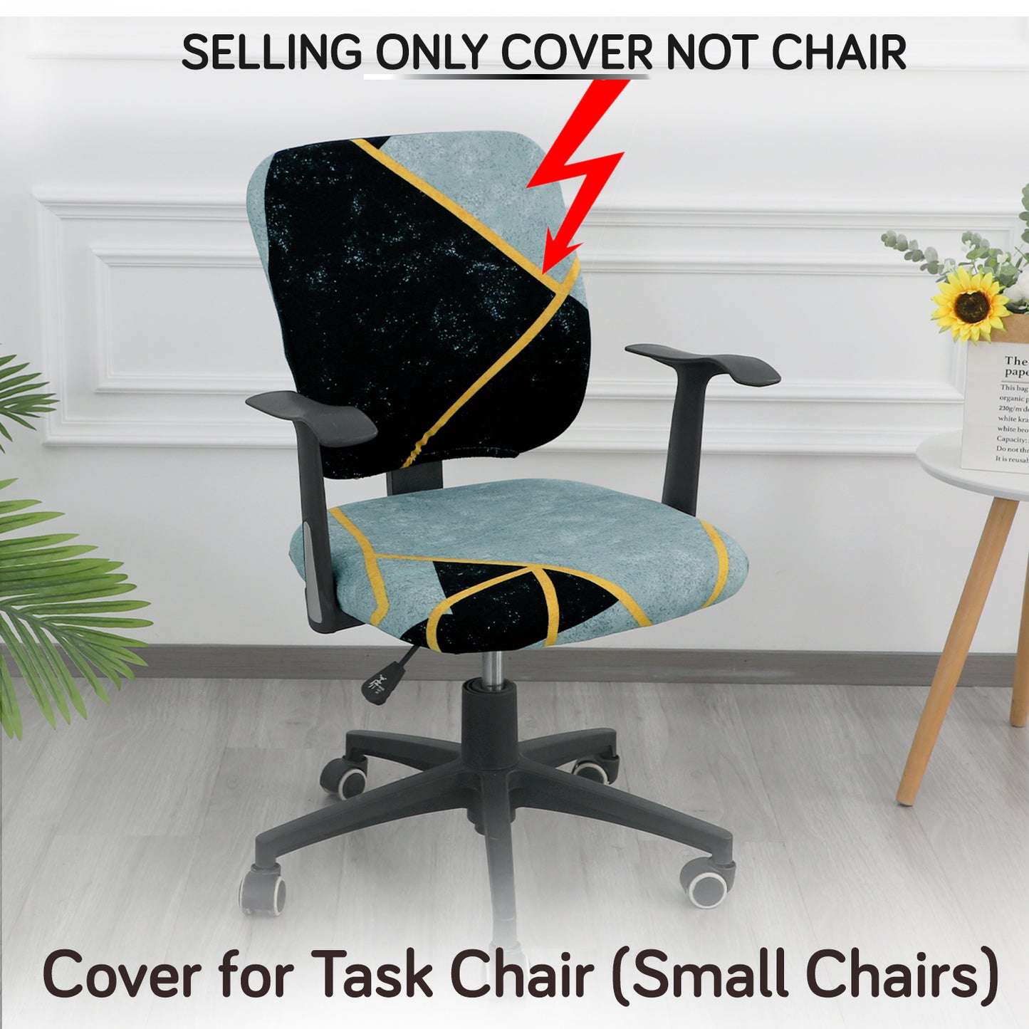 Printed Office Chair Cover for Task Chair – 140 GSM Stretchable Fabric – Washable & Anti-Slip – Fits Small Office Chairs Without Headrest, Multicolor Abstract Geometry