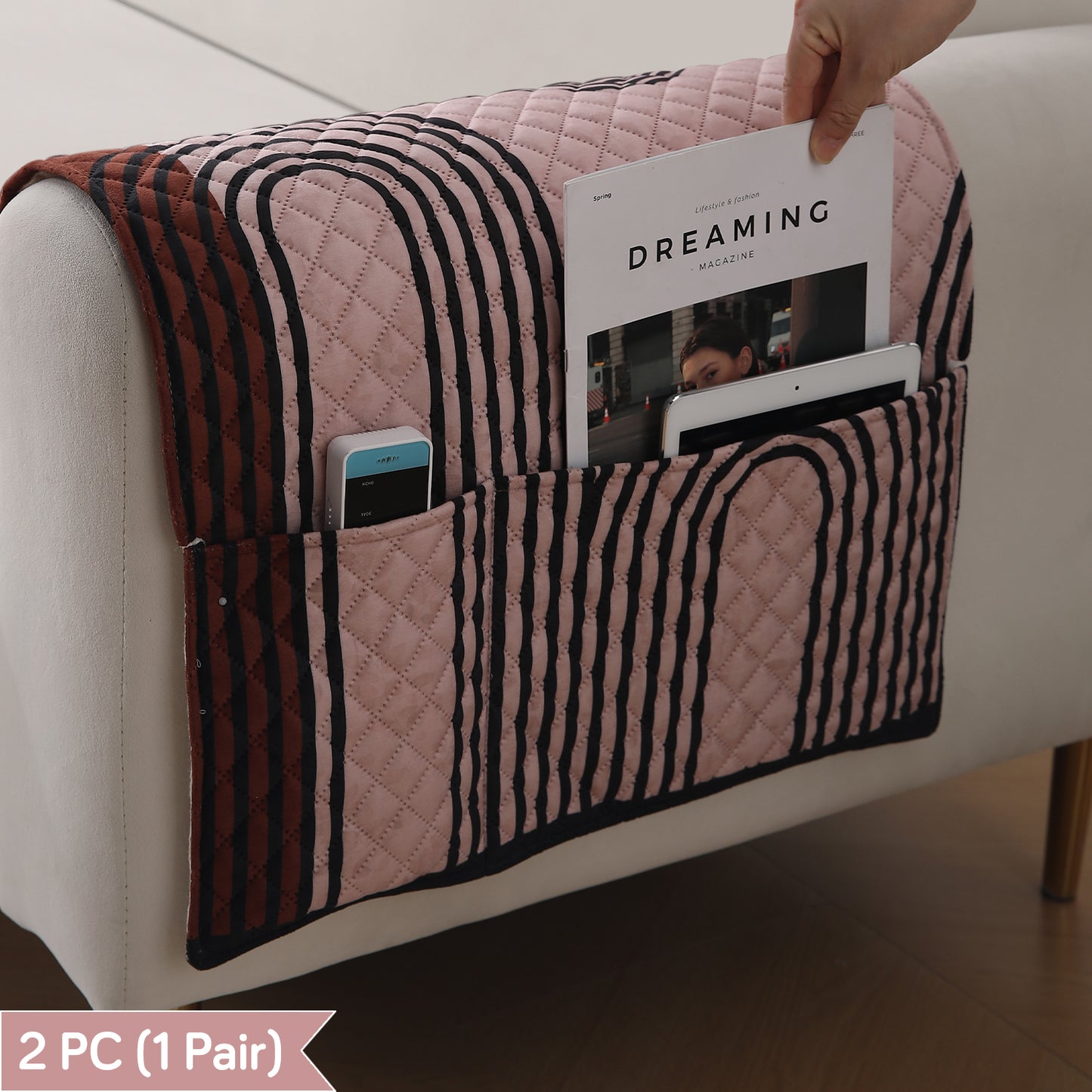 LiefNest Holland Velvet Sofa Cover Mat with Foam Filling - Modern Archscape Mauve Blush