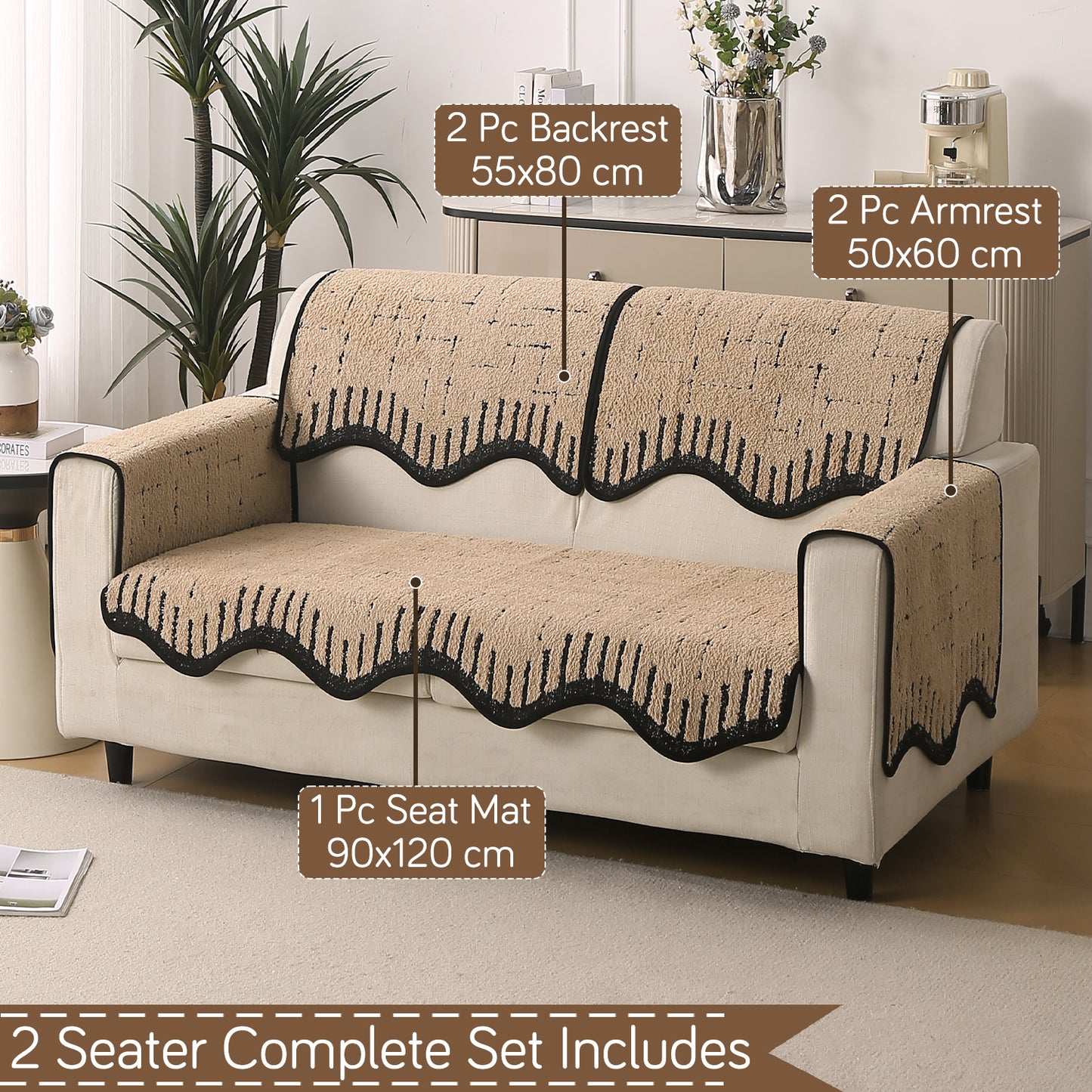 Premium Supple Soft Wavy with Curve Sofa Cover Mat, Brown