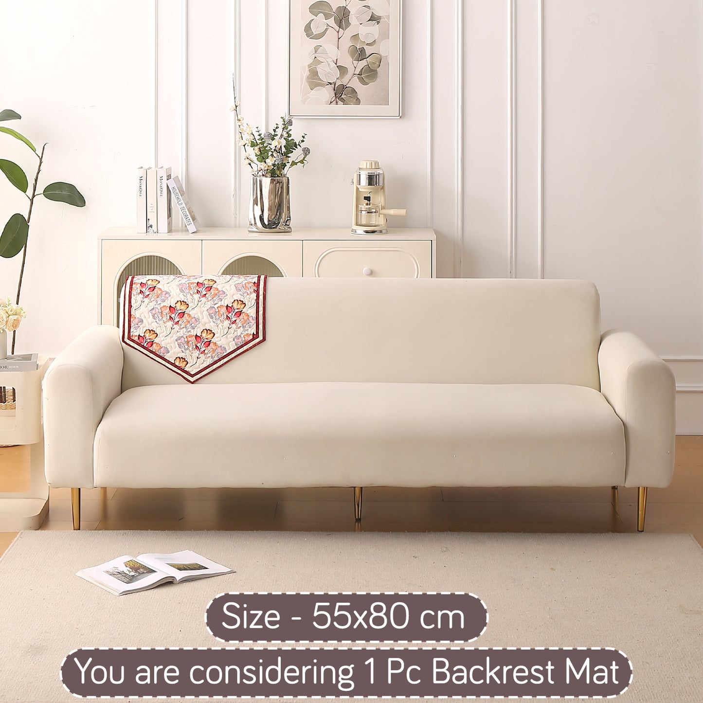 Florentina Series Printed Holland Velvet Sofa Mat - Autumn Cream