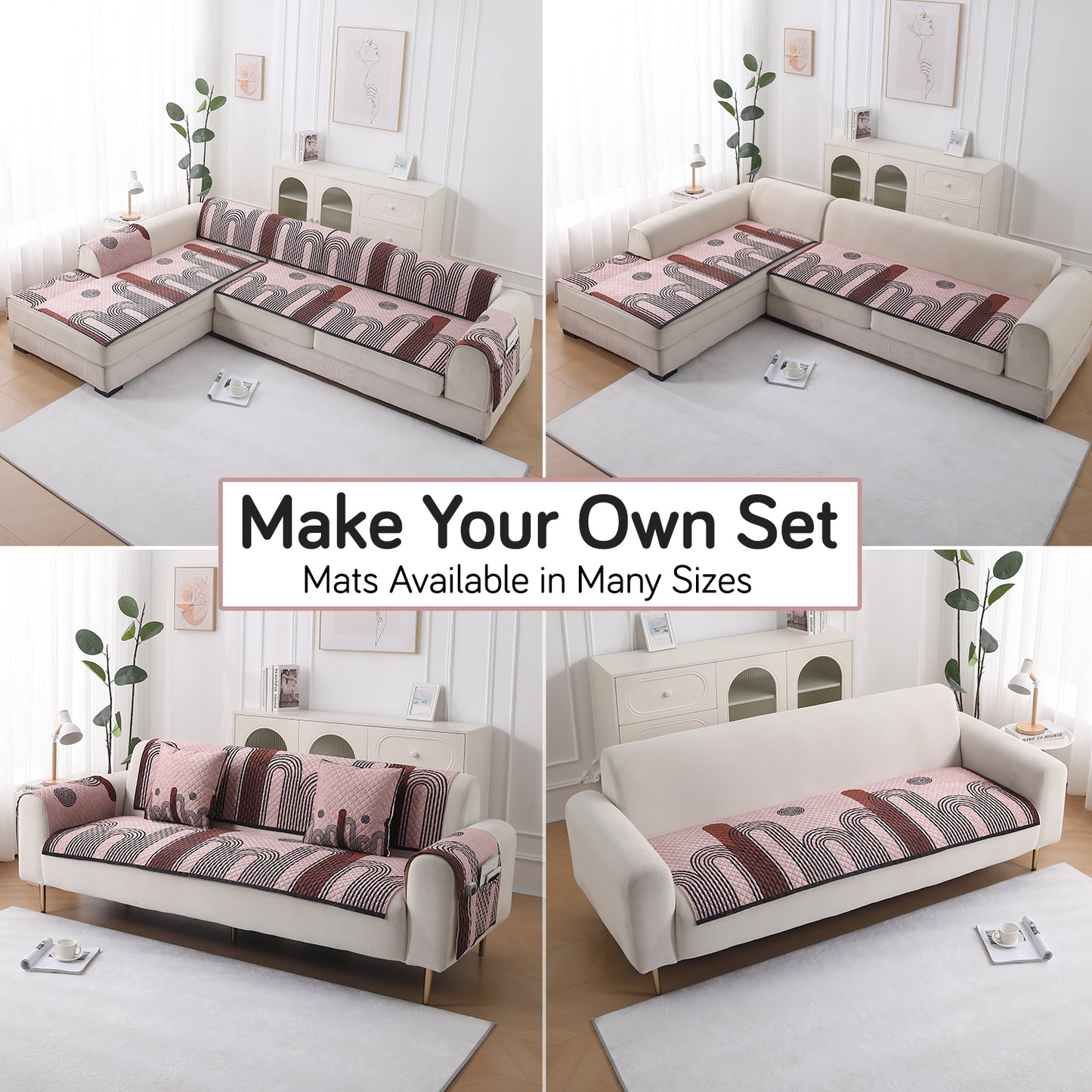 LiefNest Holland Velvet Sofa Cover Mat with Foam Filling - Modern Archscape Mauve Blush