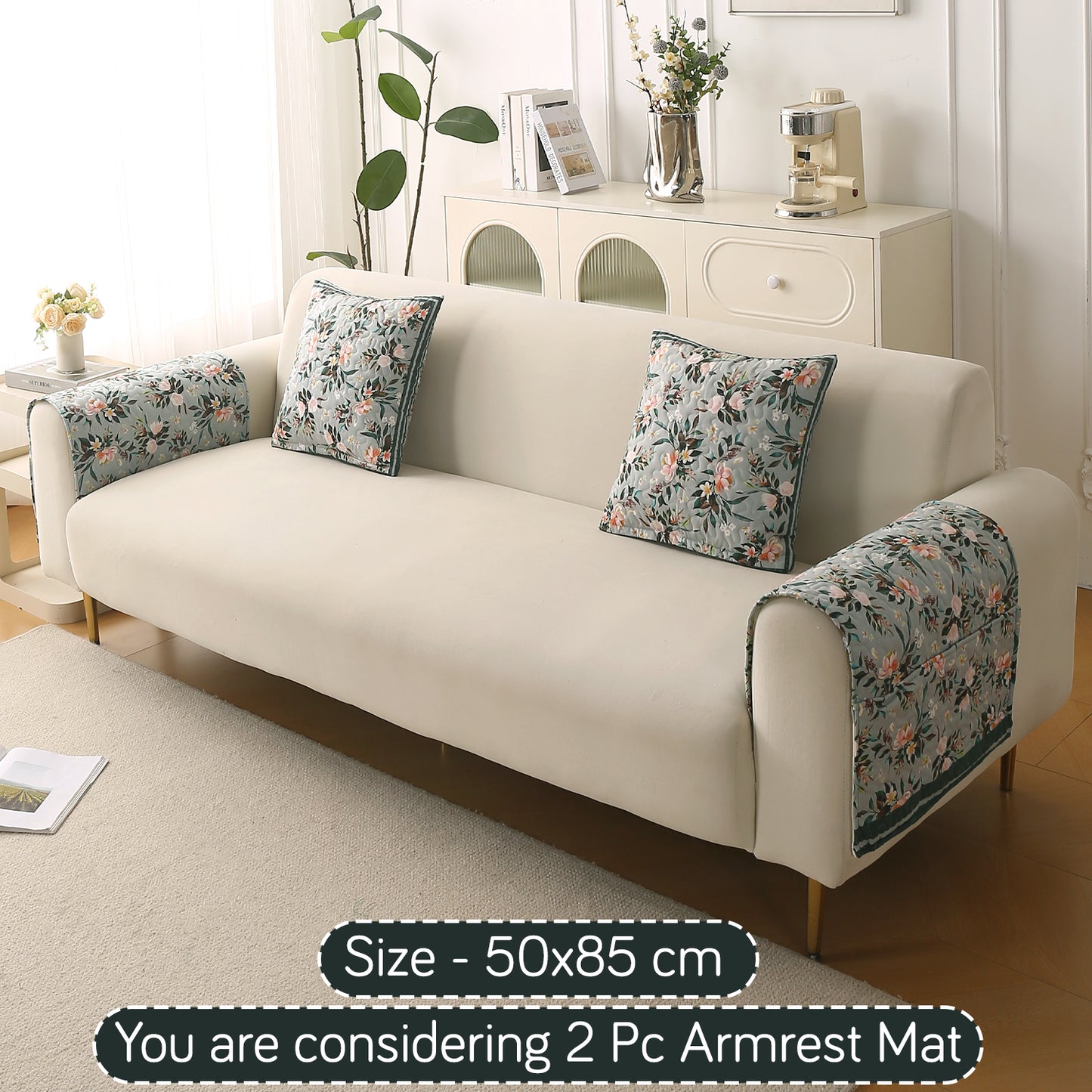 Florentina Series Printed Holland Velvet Sofa Mat - Magnolia Green