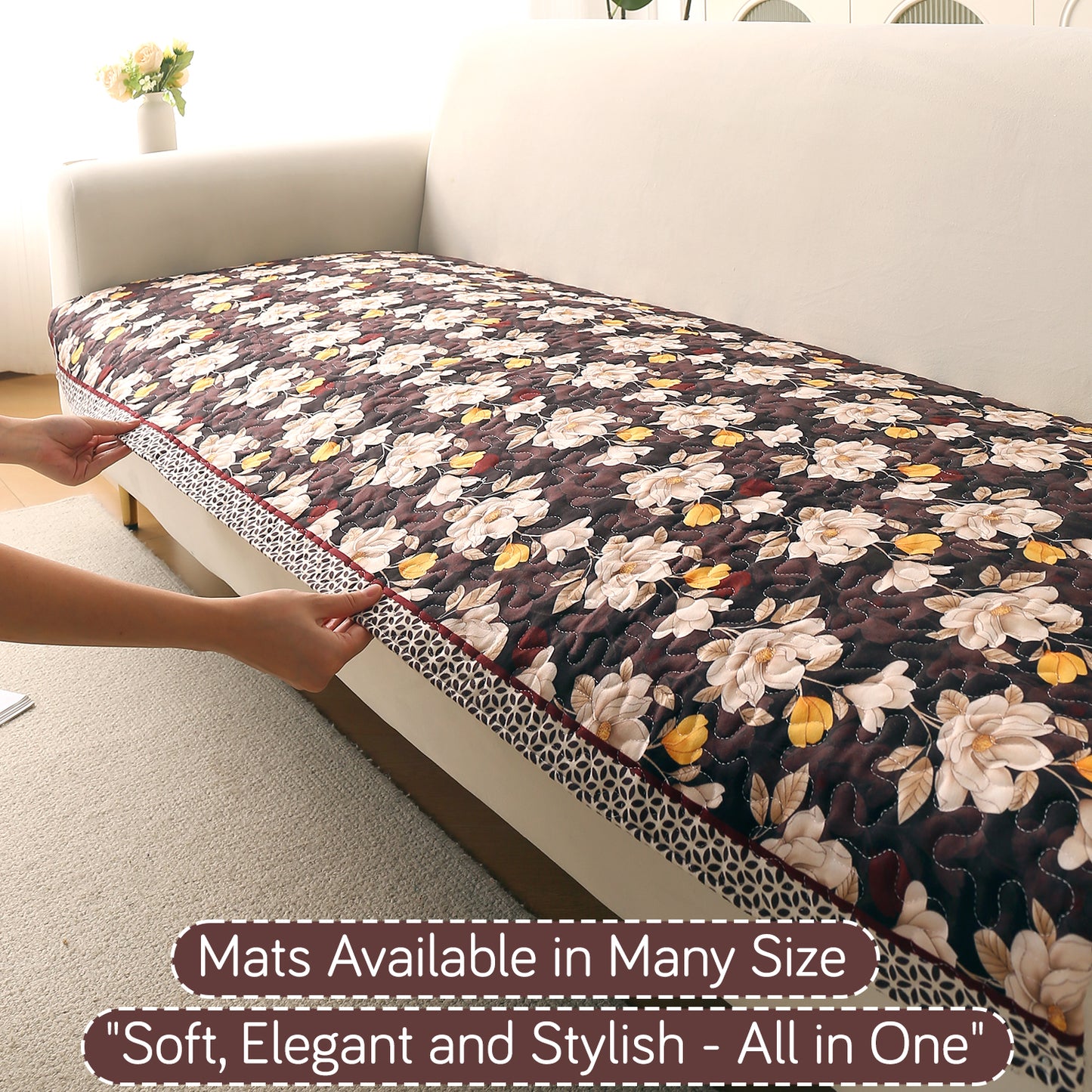 Florentina Series Premium Holland Velvet Sofa Cover Mat - Camellia Brown