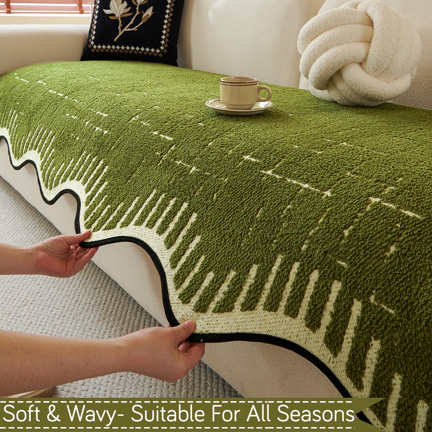 Premium Supple Soft Wavy Sofa Cover Mat, Green