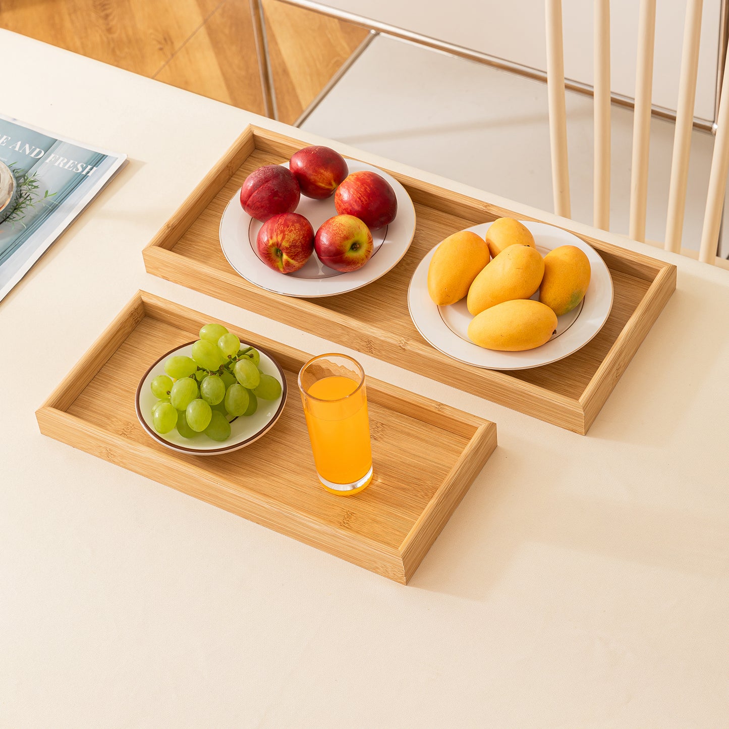 Wooden Serving Tray MDF Rectangular Eco-Friendly Trays Set of 3 – Small, Medium, Large