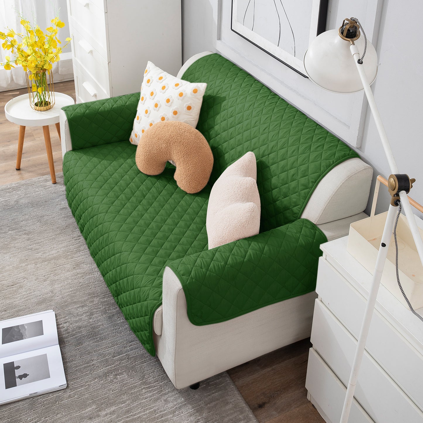 2 Seater Forest Green quilted premium sofa cover set