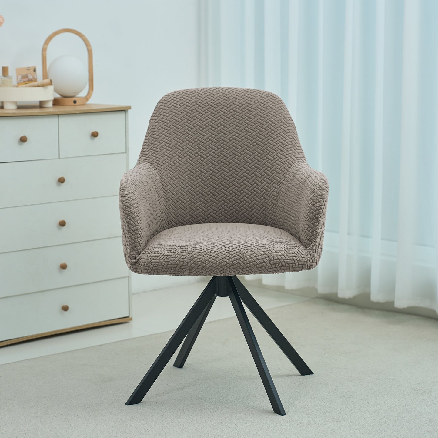 Premium Jacquard Fully Covered Cover for Swivel Dining Chair with Arms, Taupe Brown