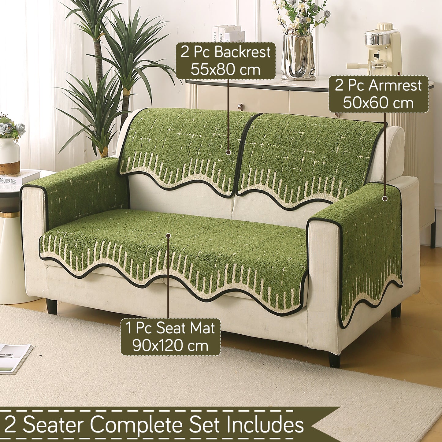Premium Supple Soft Wavy with Curve Sofa Cover Mat, Green