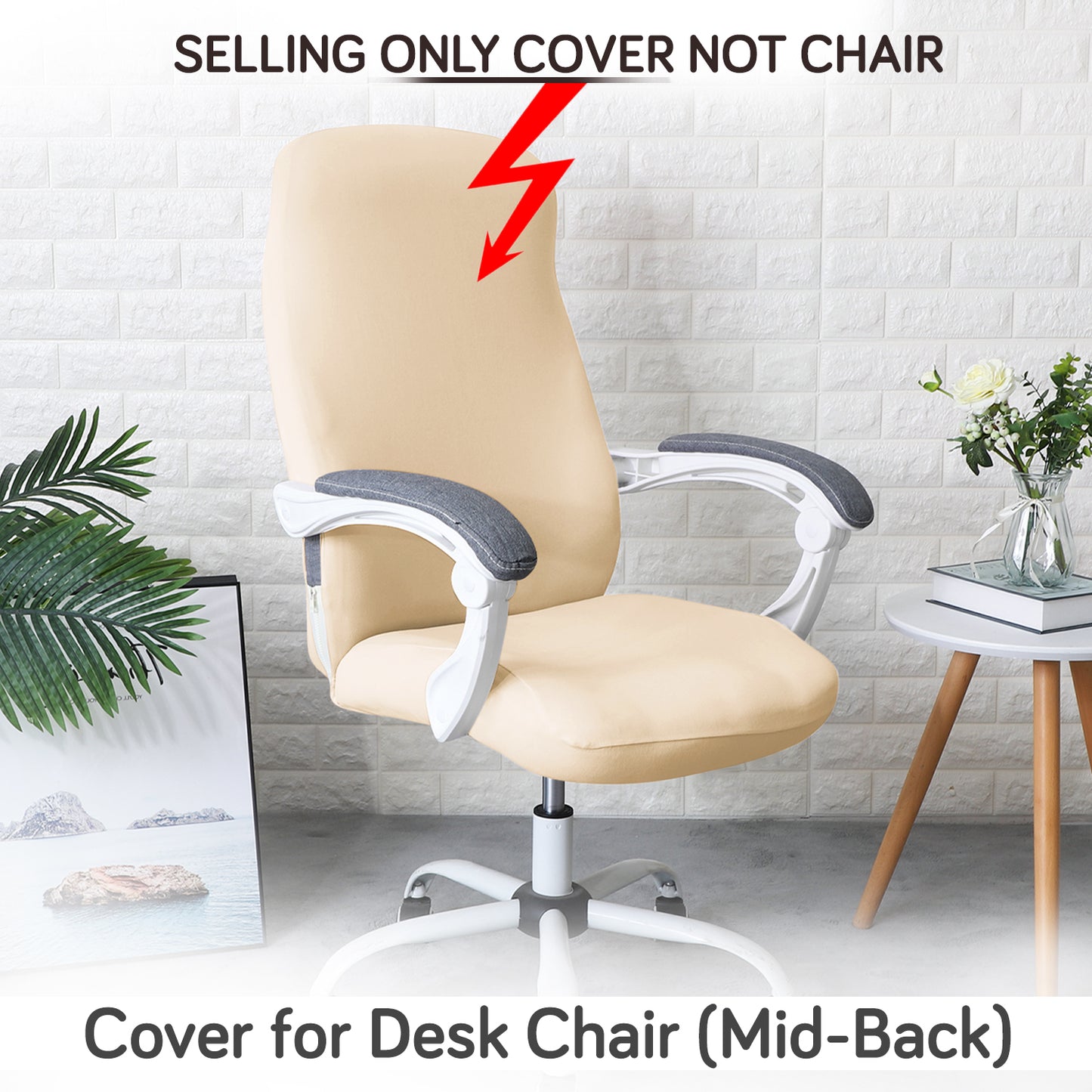 Office Chair Cover for Desk Chair (Mid-Back) – 140 GSM Stretch Fabric – Washable, Durable & Anti-Slip – Fits Mid-Back Office Chairs, Beige