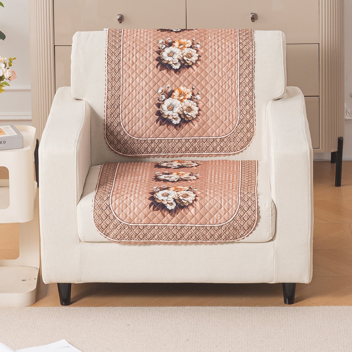 LoomVerse Quilted Sofa Cover Set Washable Sofa Panel for Seat & Back - Vintage Rosette