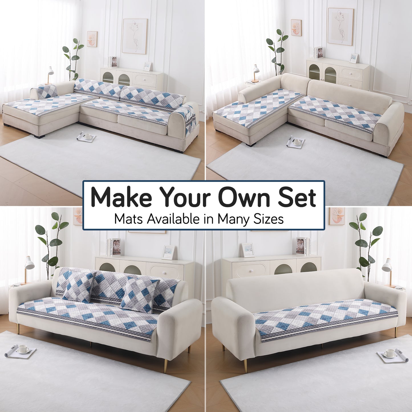 LiefNest Holland Velvet Sofa Cover Mat with Foam Filling - Diamond Slate Grey Blue