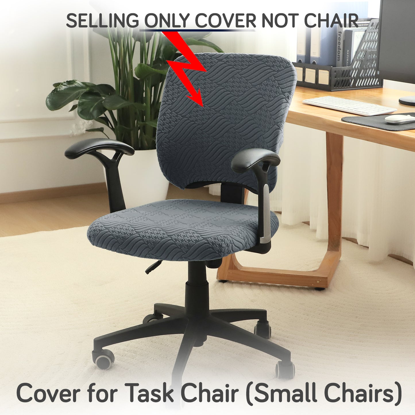 Office Chair Cover for Task Chair – 170 GSM Stretchable Jacquard – Washable & Anti-Slip – Fits Small Office Chairs Without Headrest, Dark Grey