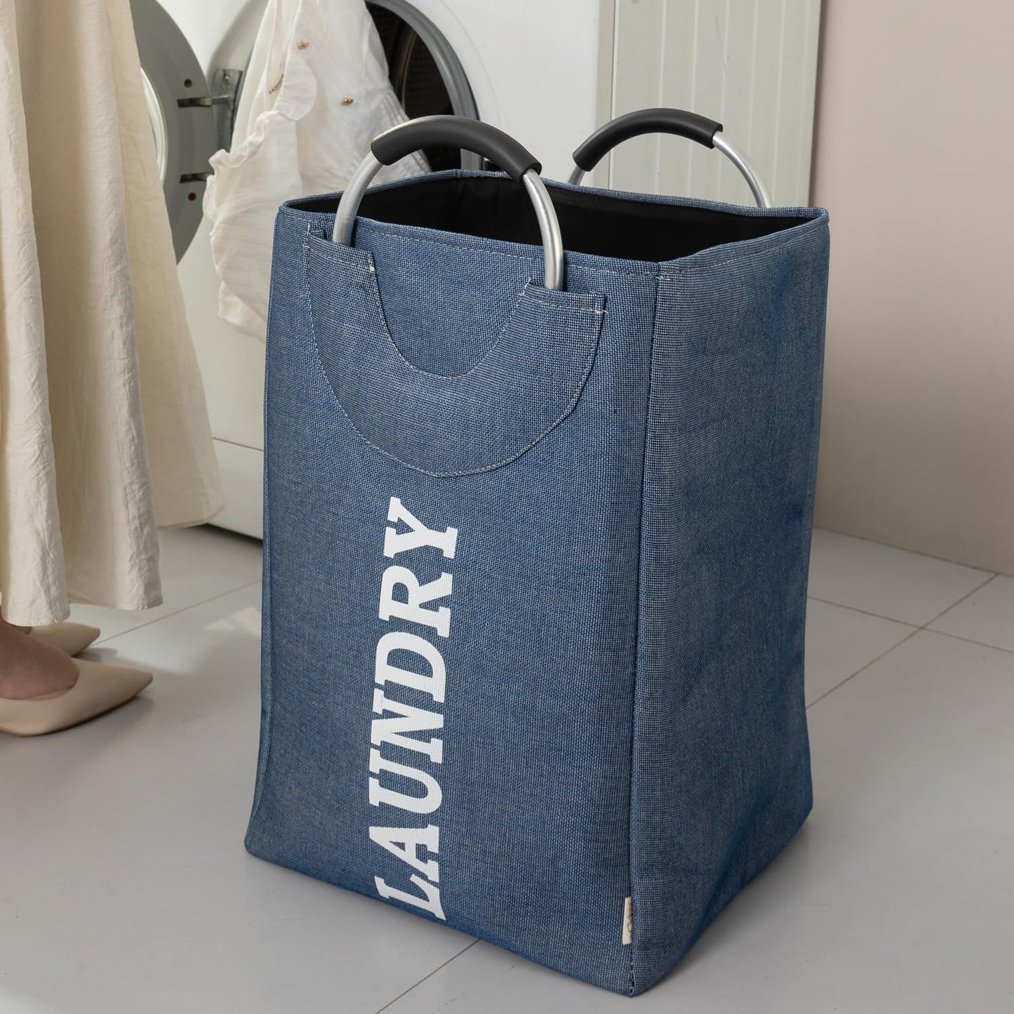 Foldable Laundry Bag with Handles, 40L - Blue