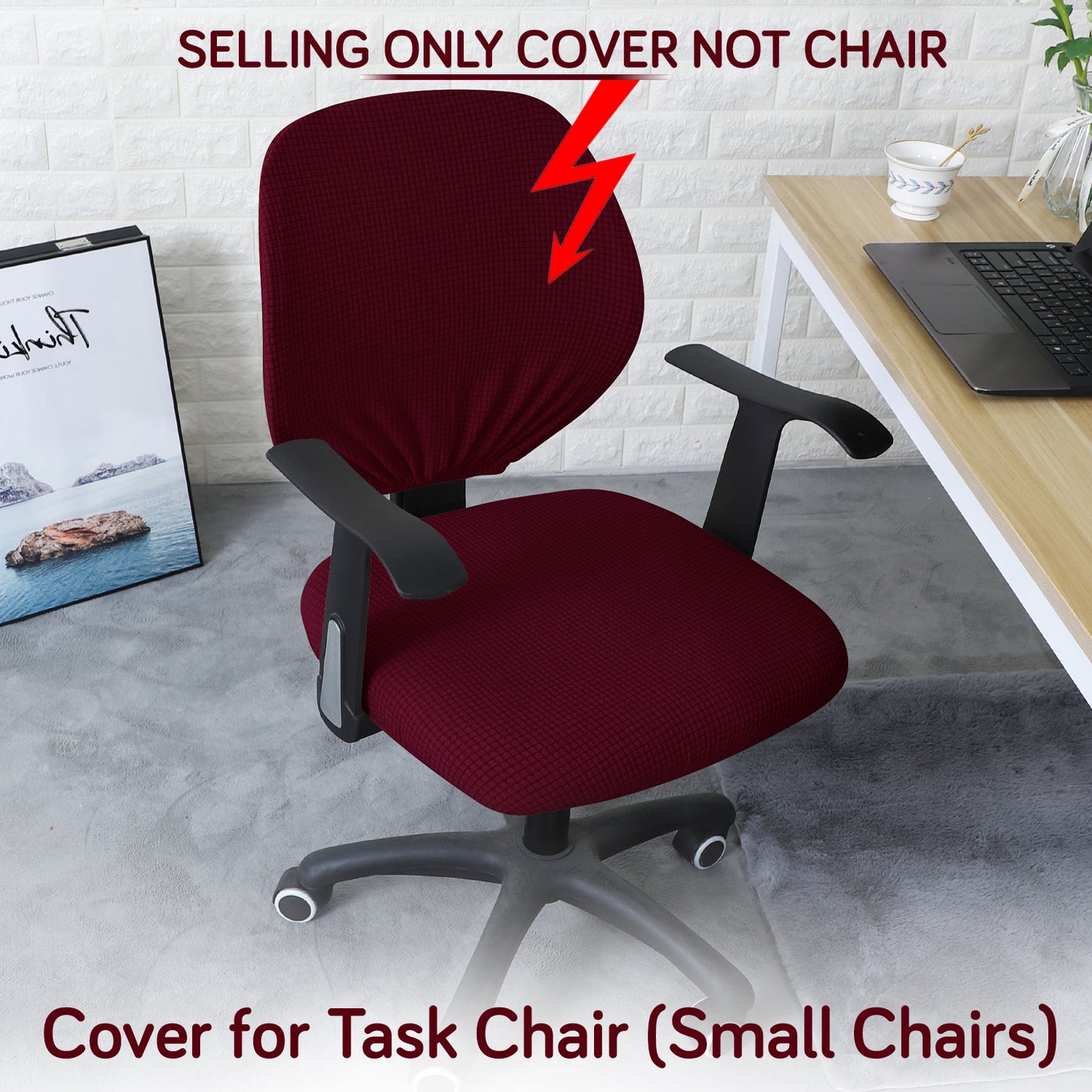 Water Repellent Office Chair Cover for Task Chair – 210 GSM Stretchable Jacquard – Washable & Anti-Slip – Fits Small Office Chairs Without Headrest, Burgundy