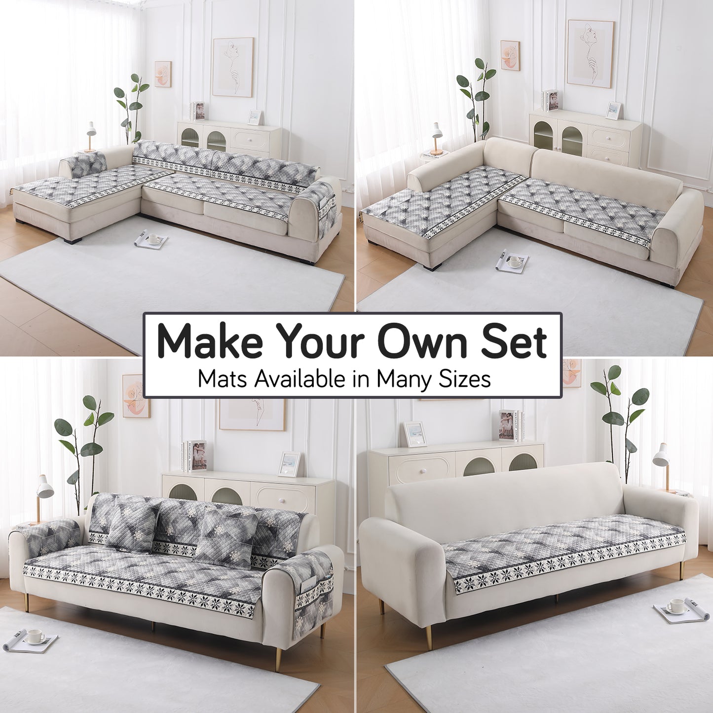LiefNest Holland Velvet Sofa Cover Mat with Foam Filling - Snowflakes Gradient Grey