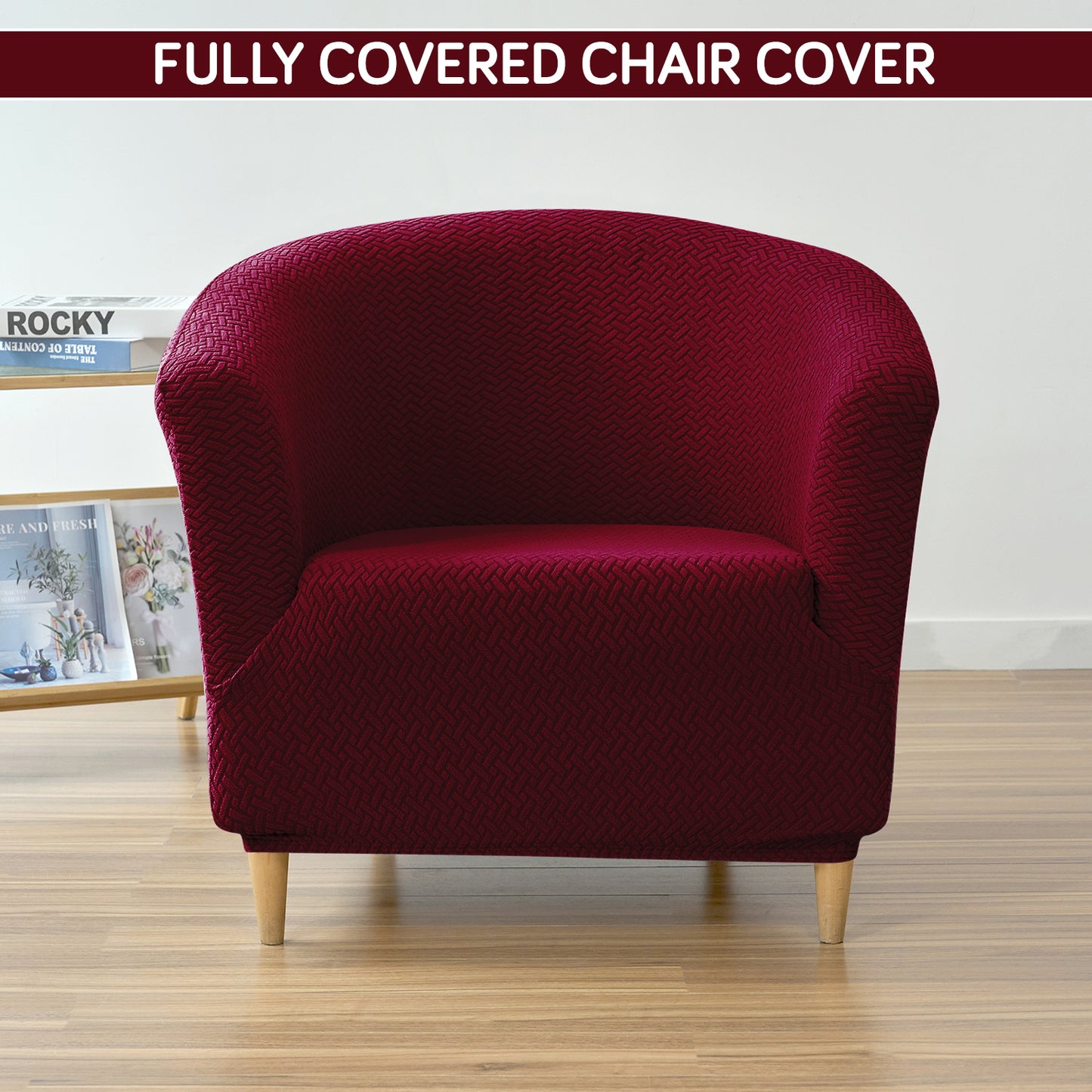 HOKIPO Premium Jacquard Stretchable Tub Chair Cover Slipcover, Burgundy