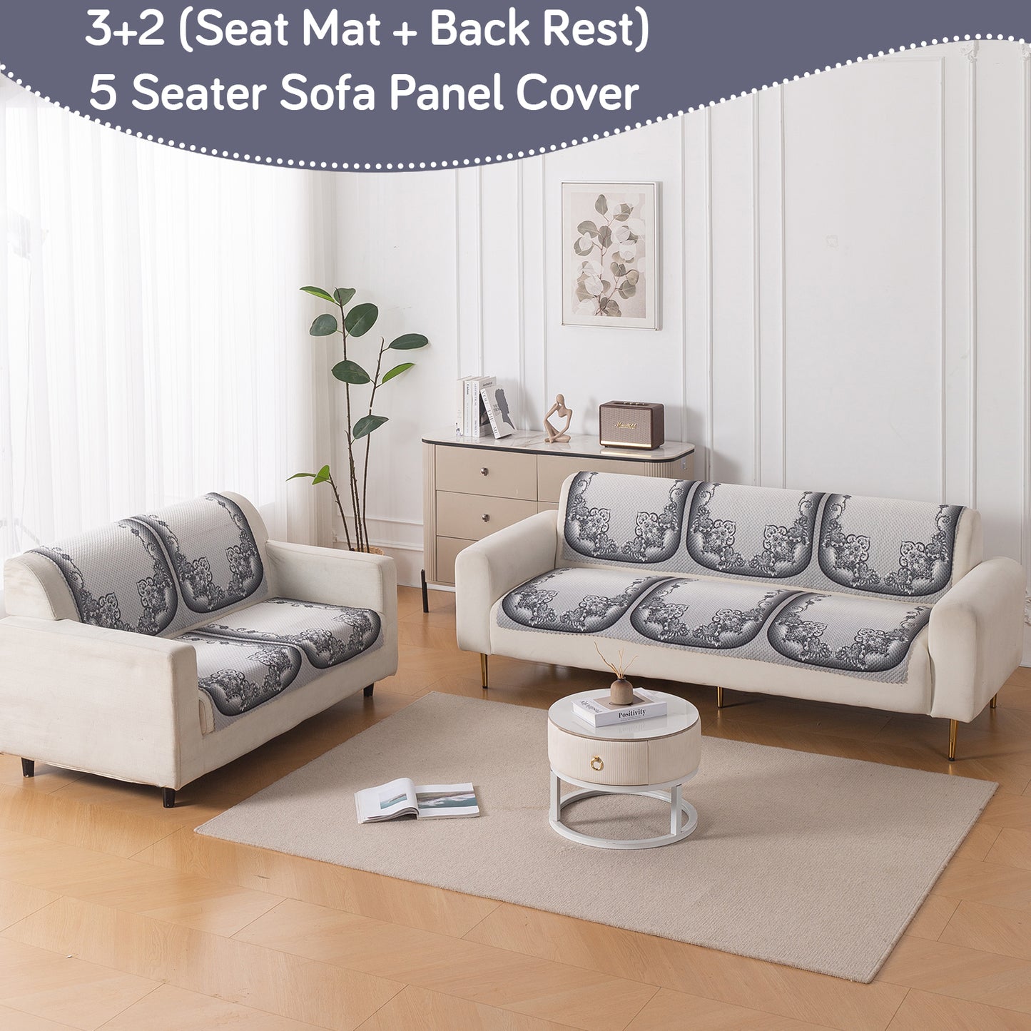 HeavenHue Fleece Soft Touch Quilted Sofa Cover Set Washable Sofa Panel for Seat & Back - Twilight Lace