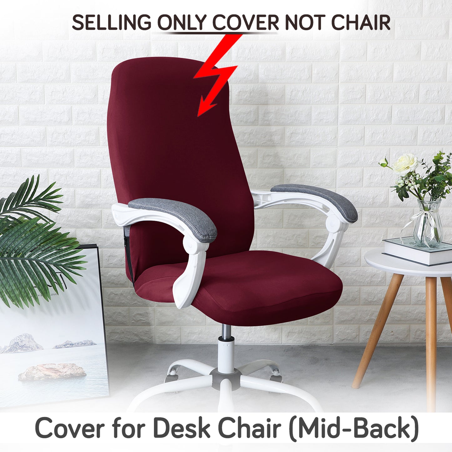 Office Chair Cover for Desk Chair (Mid-Back) – 140 GSM Stretch Fabric – Washable, Durable & Anti-Slip – Fits Mid-Back Office Chairs, Burgundy