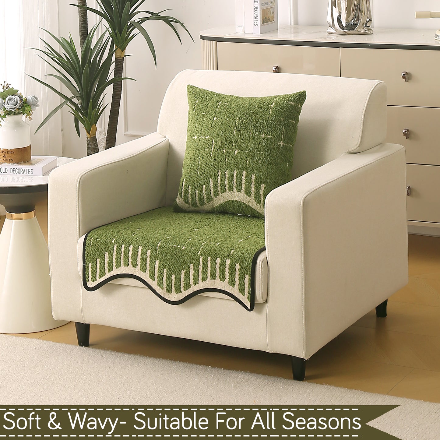 Premium Supple Soft Wavy with Curve Sofa Cover Mat, Green