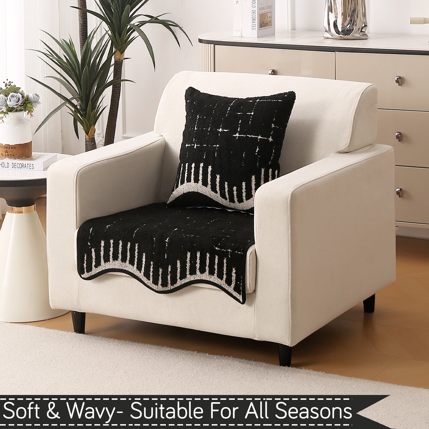 Premium Supple Soft Wavy with Curve Sofa Cover Mat, Black