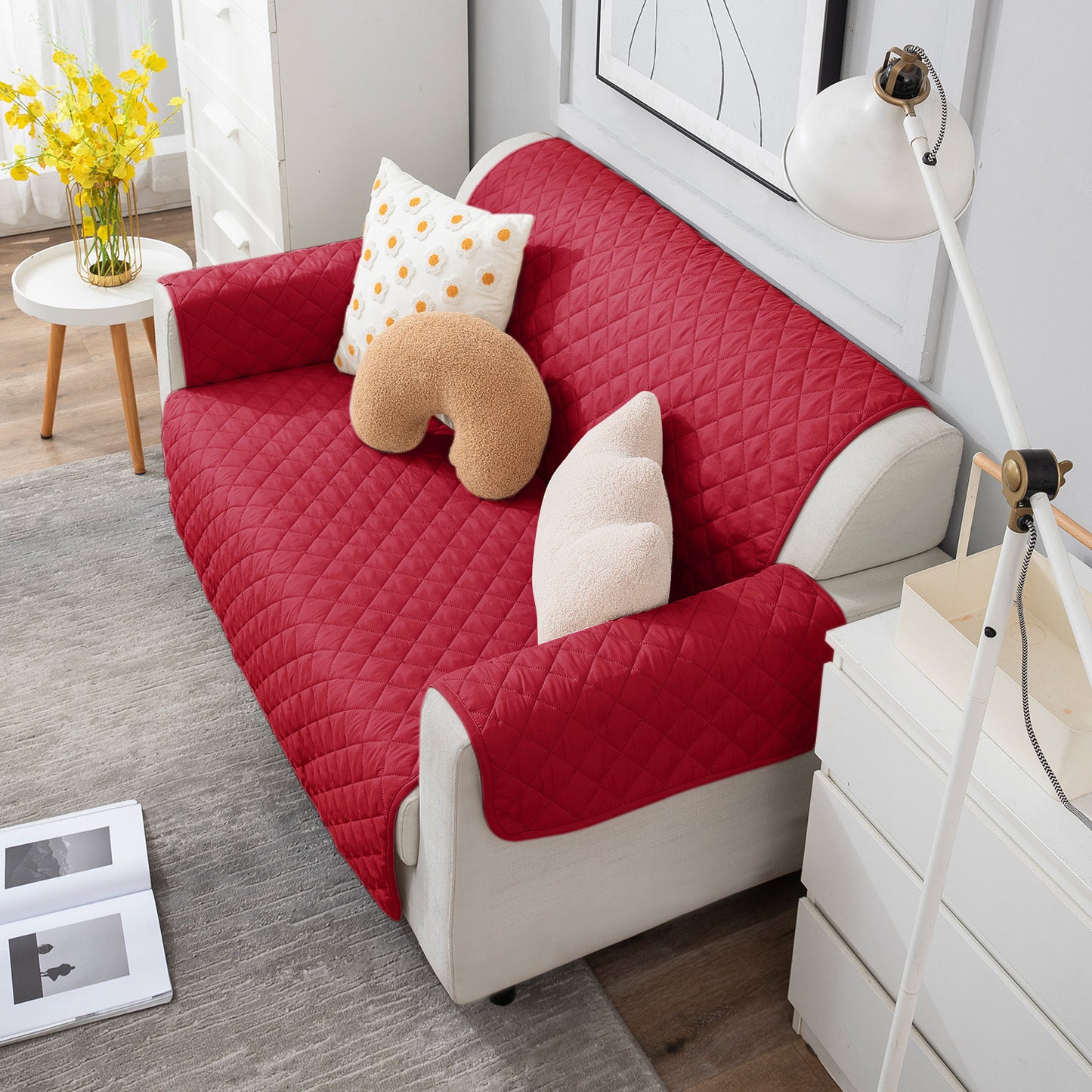 Scarlet Red quilted two seater sofa cover