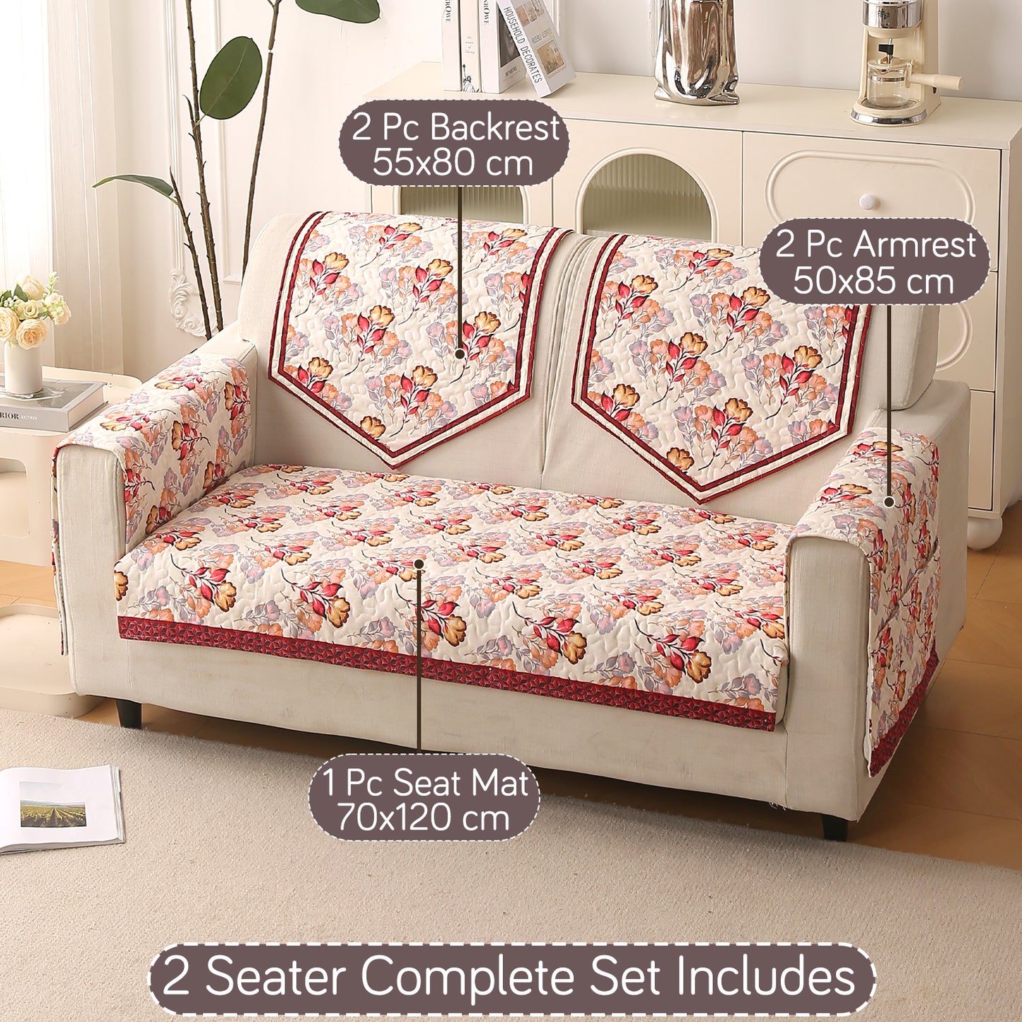 Florentina Series Printed Holland Velvet Sofa Mat - Autumn Cream