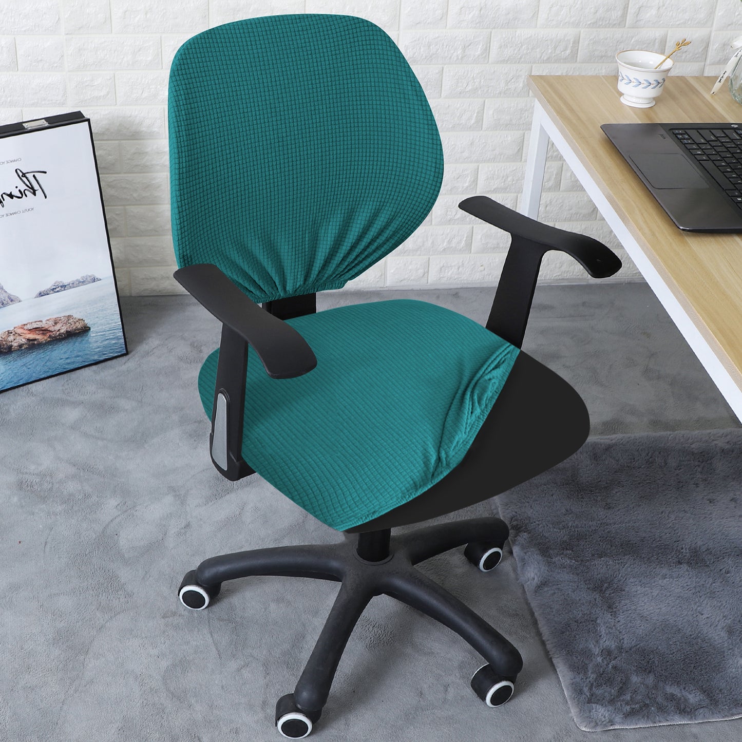 Teal revolving chair cover Chair cover | Hokipo
