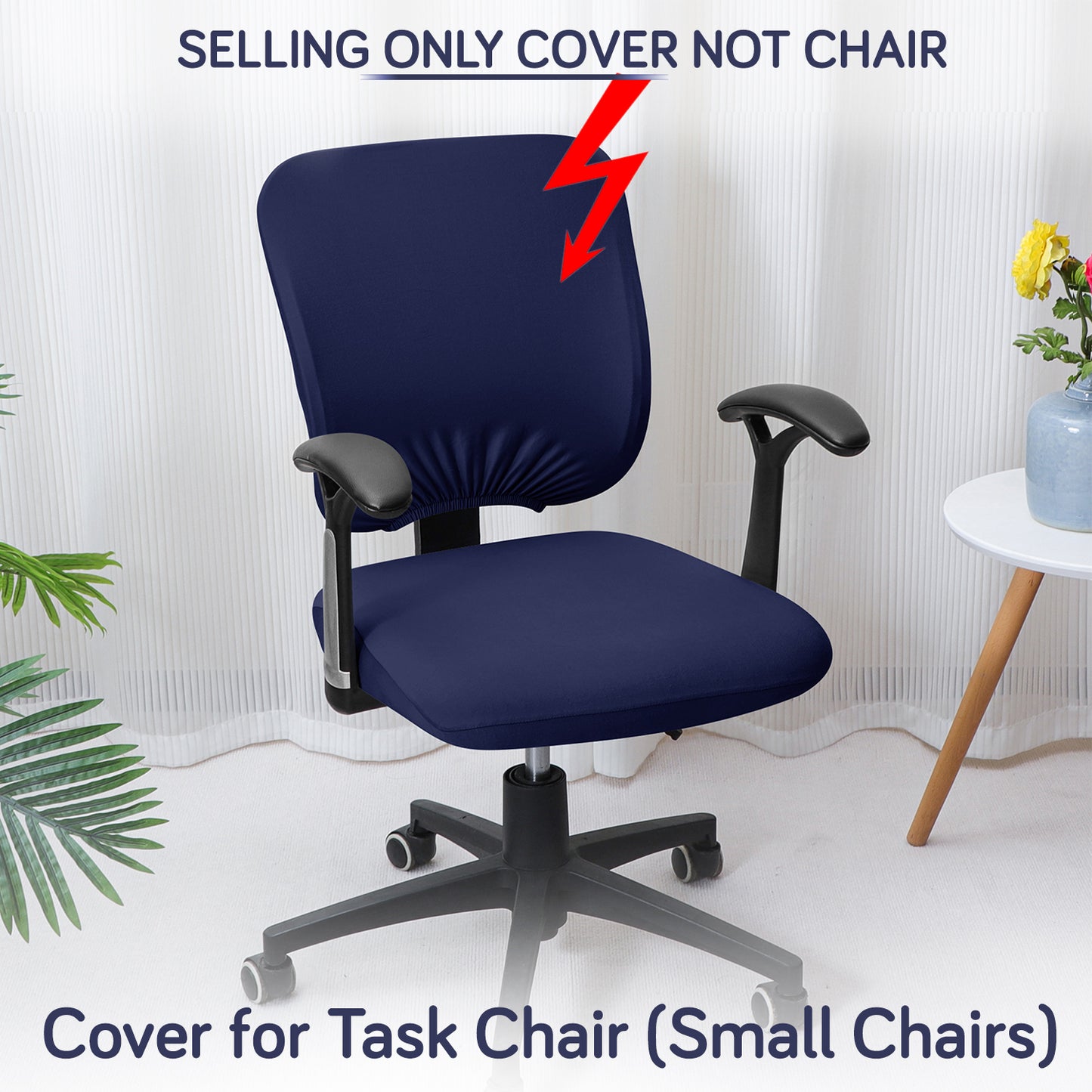 Office Chair Cover for Task Chair – 140 GSM Stretchable Fabric – Washable & Anti-Slip – Fits Small Office Chairs Without Headrest, Navy Blue