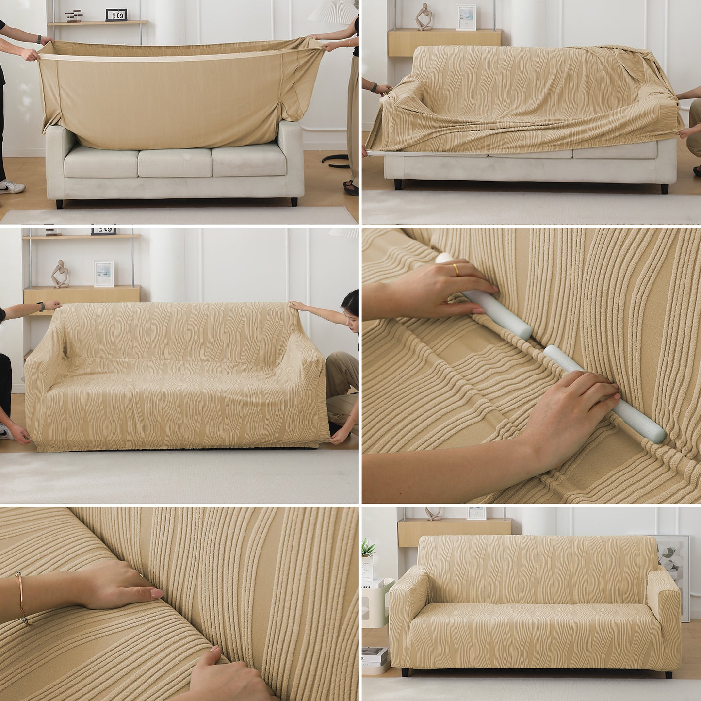 200gsm Knitting Jacquard Sofa Cover 1/2/3/4 Seater Fully Covered, Blush Beige