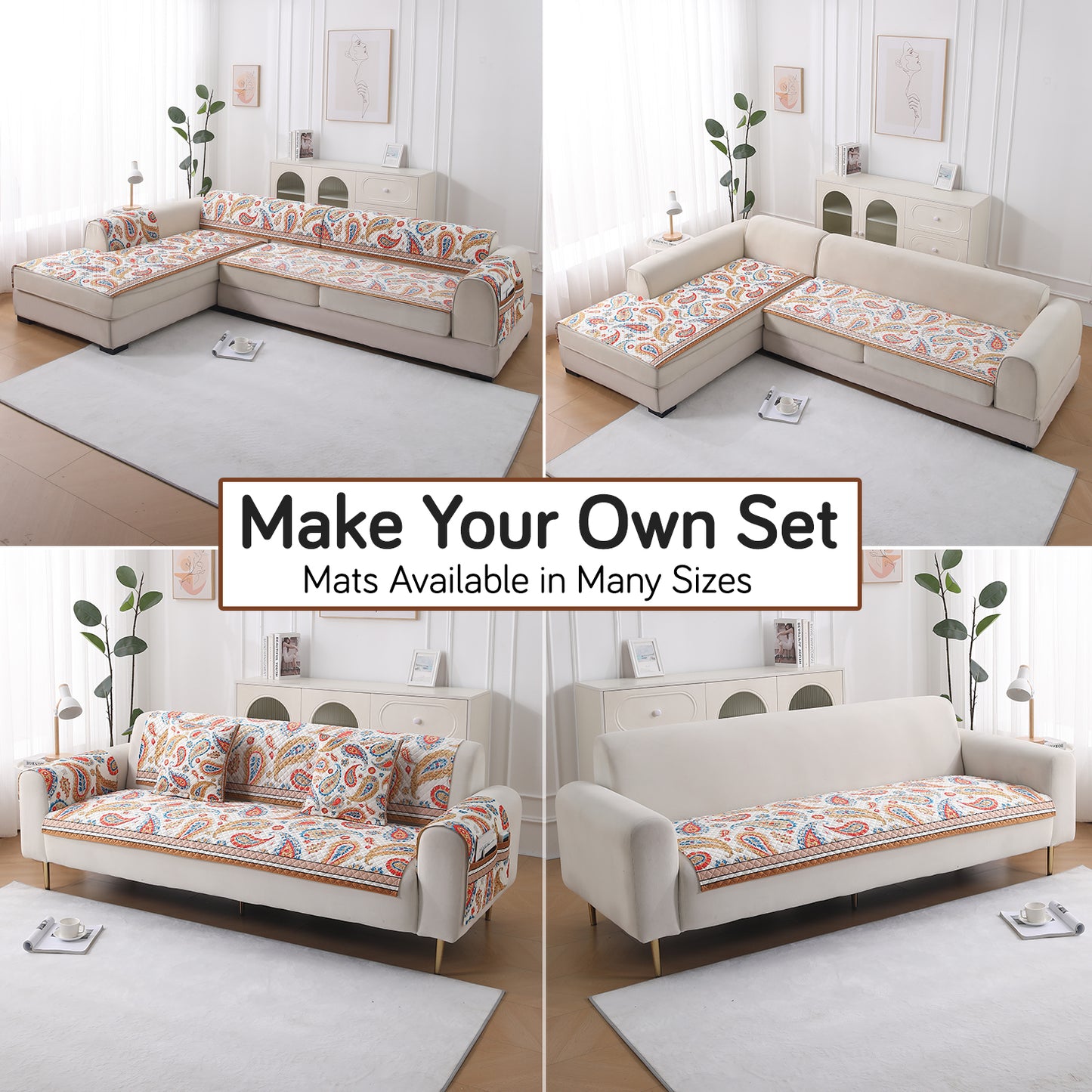 LiefNest Holland Velvet Sofa Cover Mat with Foam Filling - Paisley Multicolor