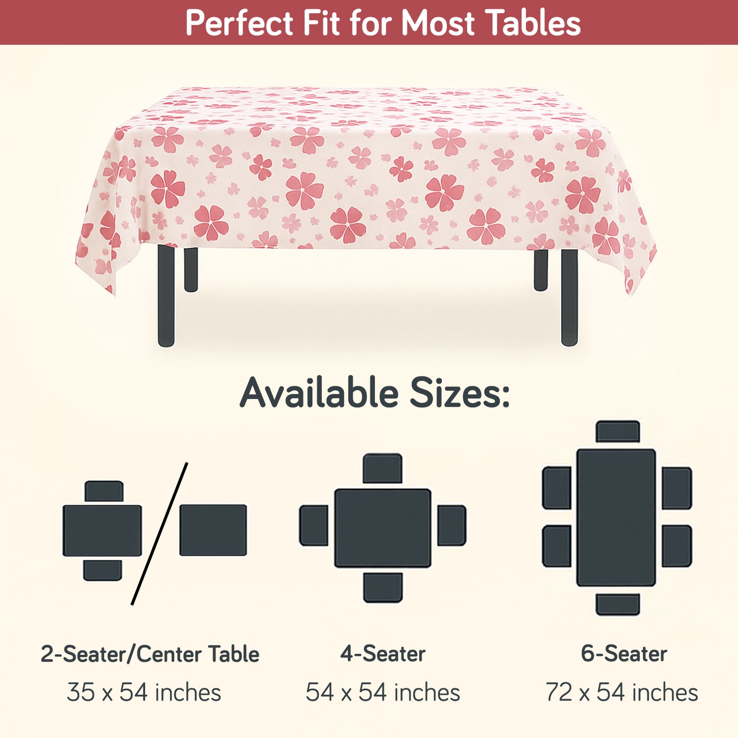 PEVA Waterproof Table Cover Cloth for 2/4/6 Seaters Dining Table | Dustproof Table Cloth for Study & Coffee Table, Valentine Rose Pink