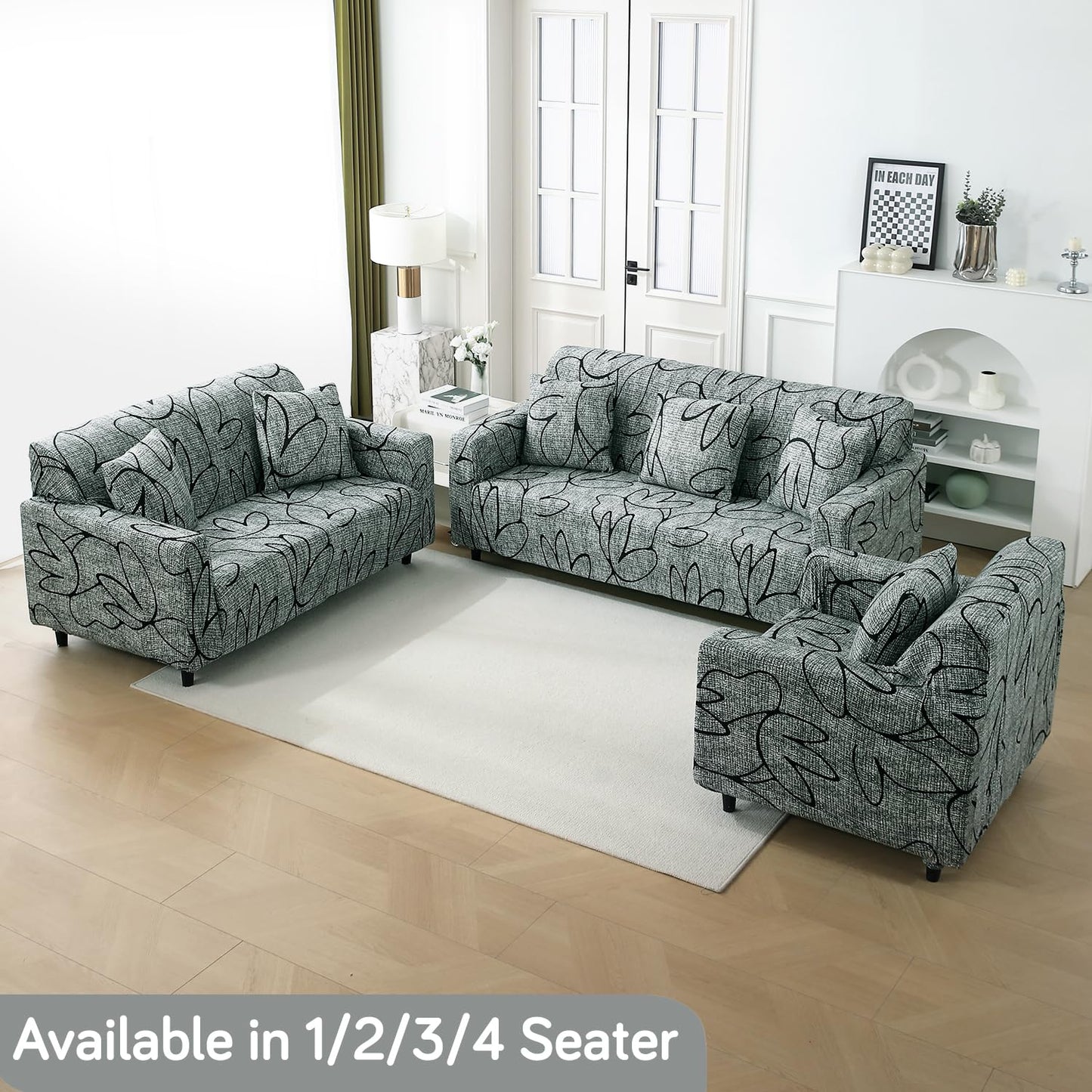 Intense Grey Abstract Floral elastic sofa cover sets for 1,2,3,4,5 & 7 seater sofas