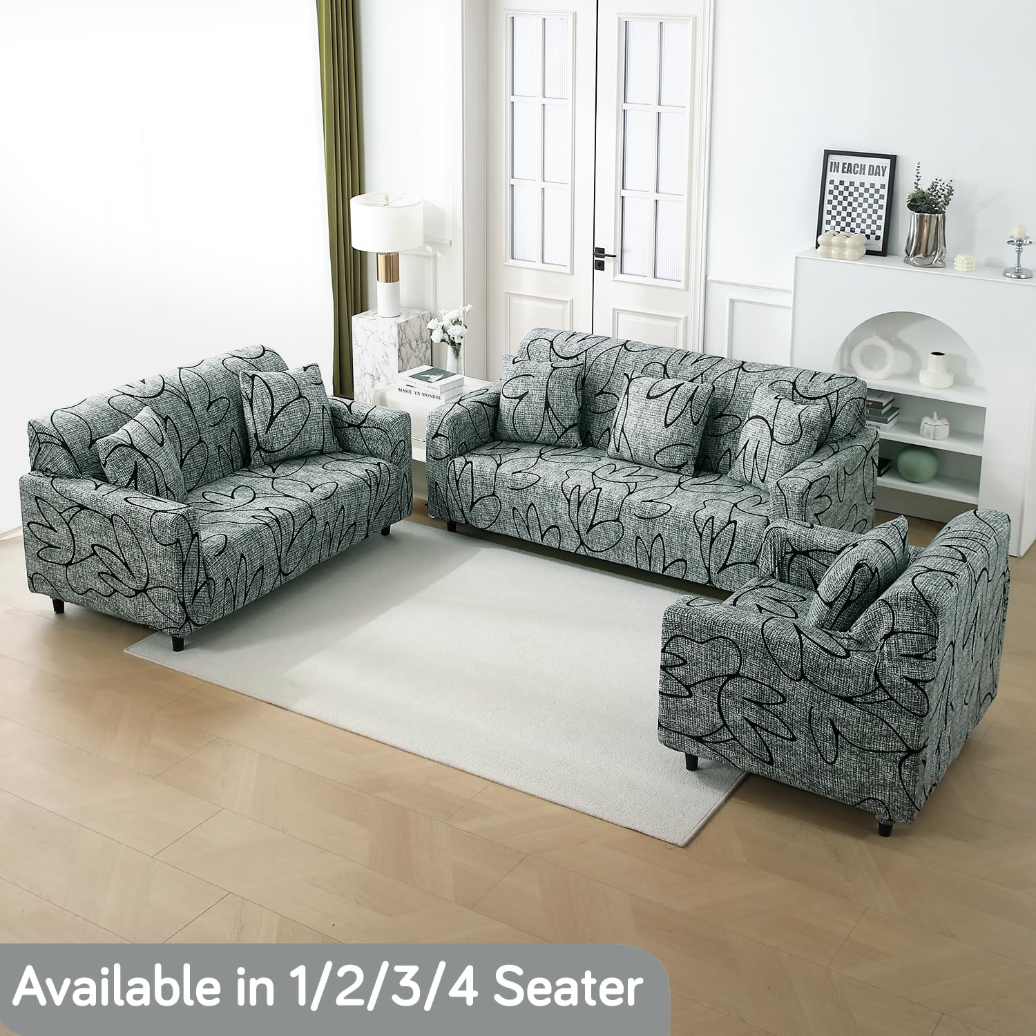 Intense Grey Abstract Floral elastic sofa cover sets for 1,2,3,4,5 & 7 seater sofas