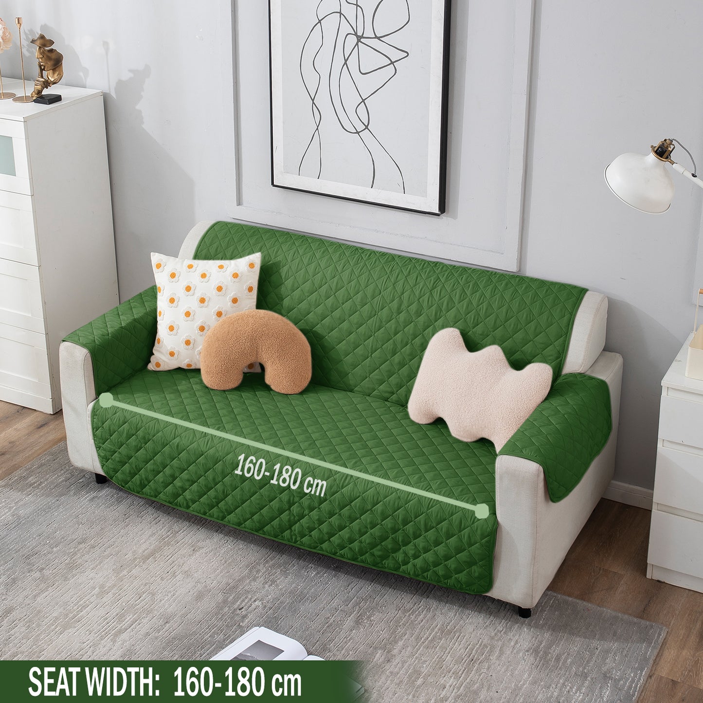 Forest Green quilted three seater sofa cover
