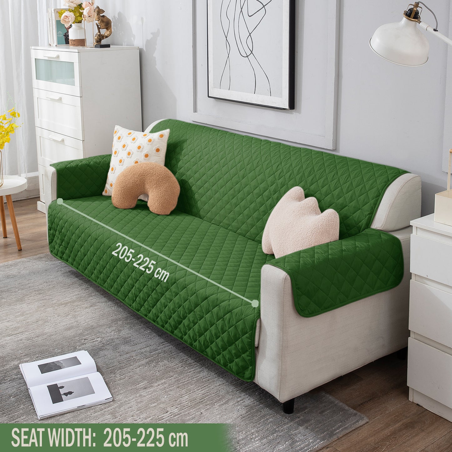 4 Seater Forest Green quilted sofa cover set