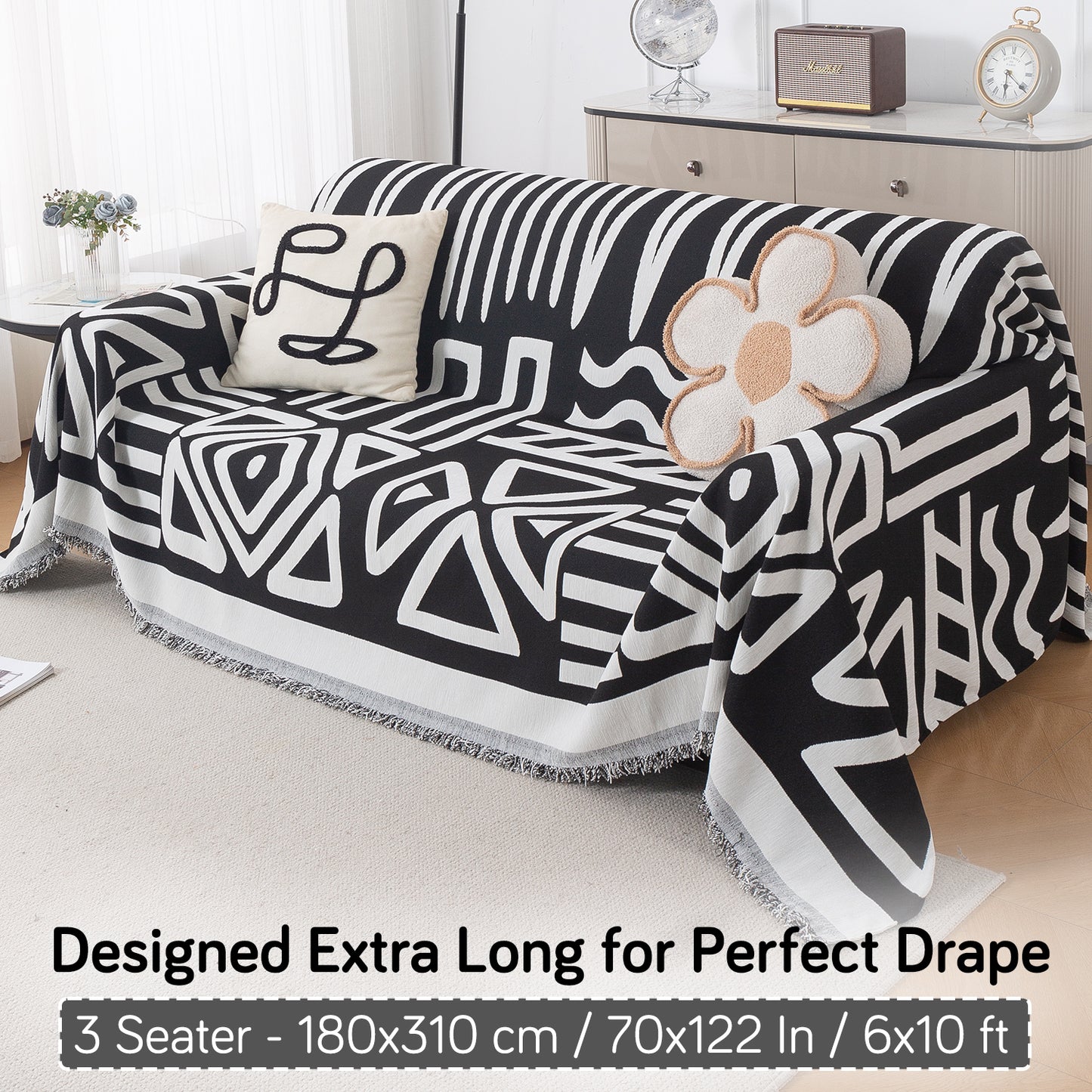 Urban Tribe Premium Chenille Fabric Sofa Cover Throw, Black