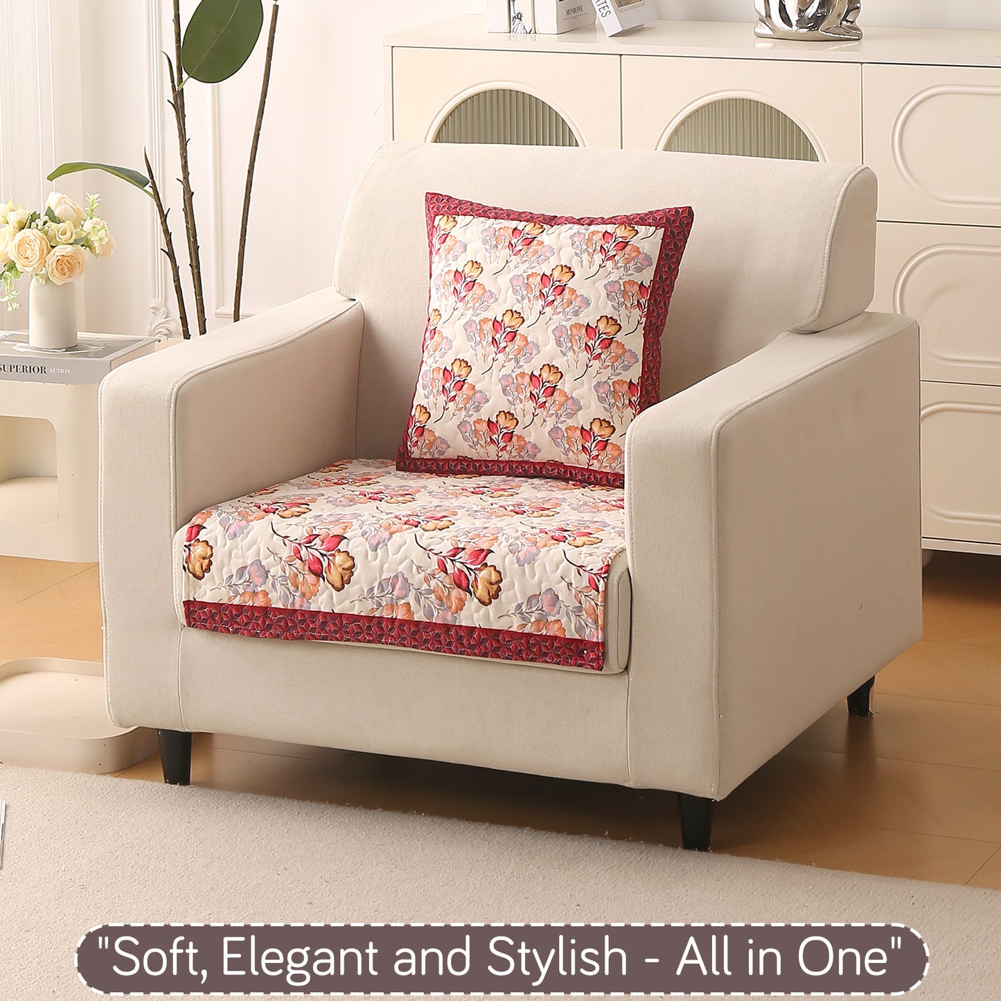 Florentina Series Printed Holland Velvet Sofa Mat - Autumn Cream