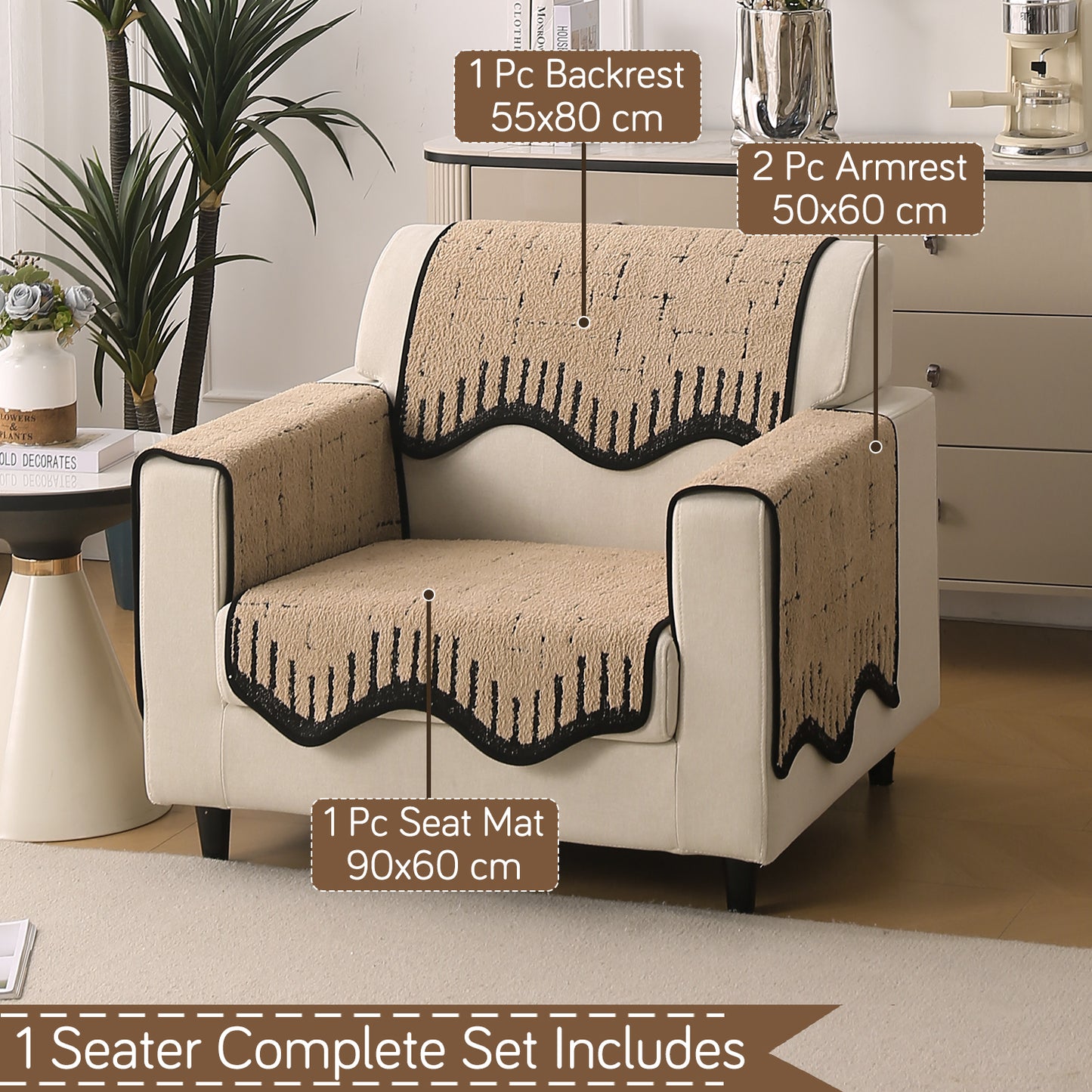 Premium Supple Soft Wavy with Curve Sofa Cover Mat, Brown