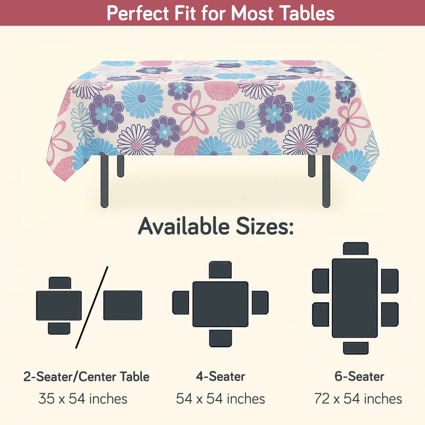 PEVA Waterproof Table Cover Cloth for 2/4/6 Seaters Dining Table | Dustproof Table Cloth for Study & Coffee Table, Tufts Blue Sunflower