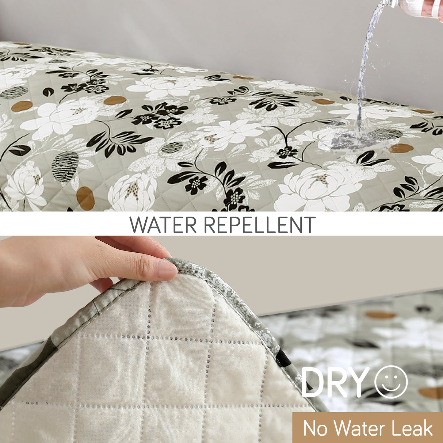 HOKIPO Water Repellent + Waterproof Quilted Sofa Mats, Feather Brown Floral
