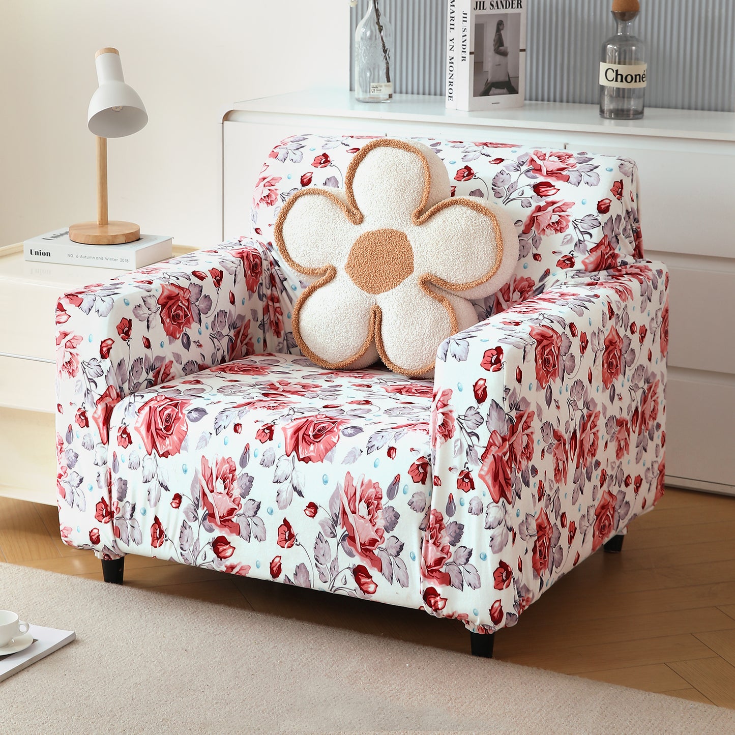 Premium Printed Velvet Sofa Cover 1/2/3 Seaters Fully Covered, Red Cottage Rose